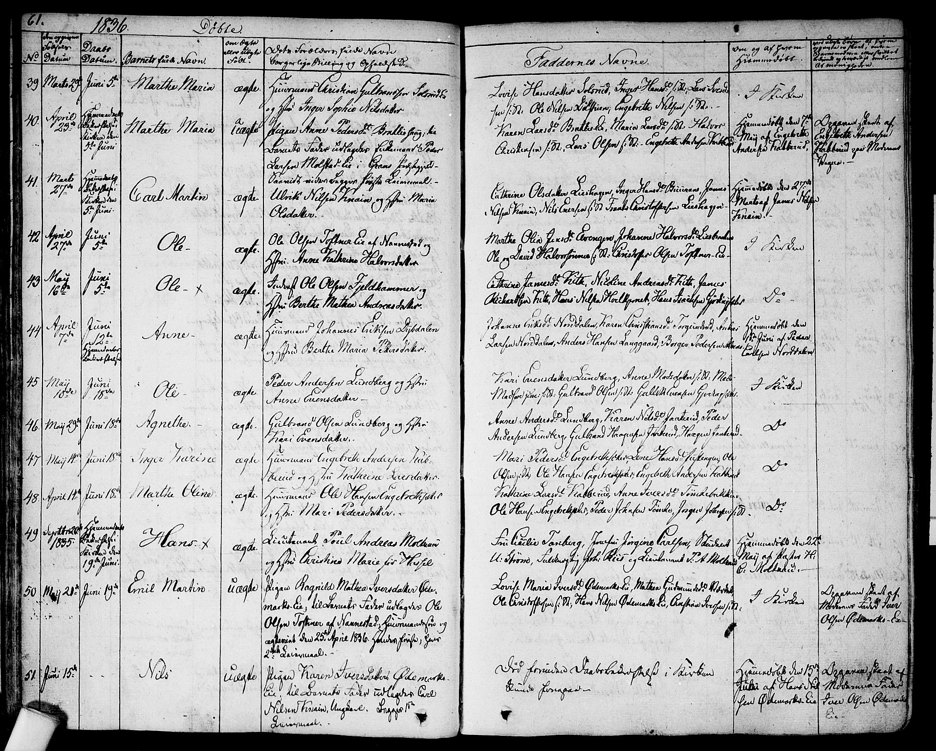 Hurdal prestekontor Kirkebøker, AV/SAO-A-10889/F/Fa/L0004: Parish register (official) no. I 4, 1828-1845, p. 61