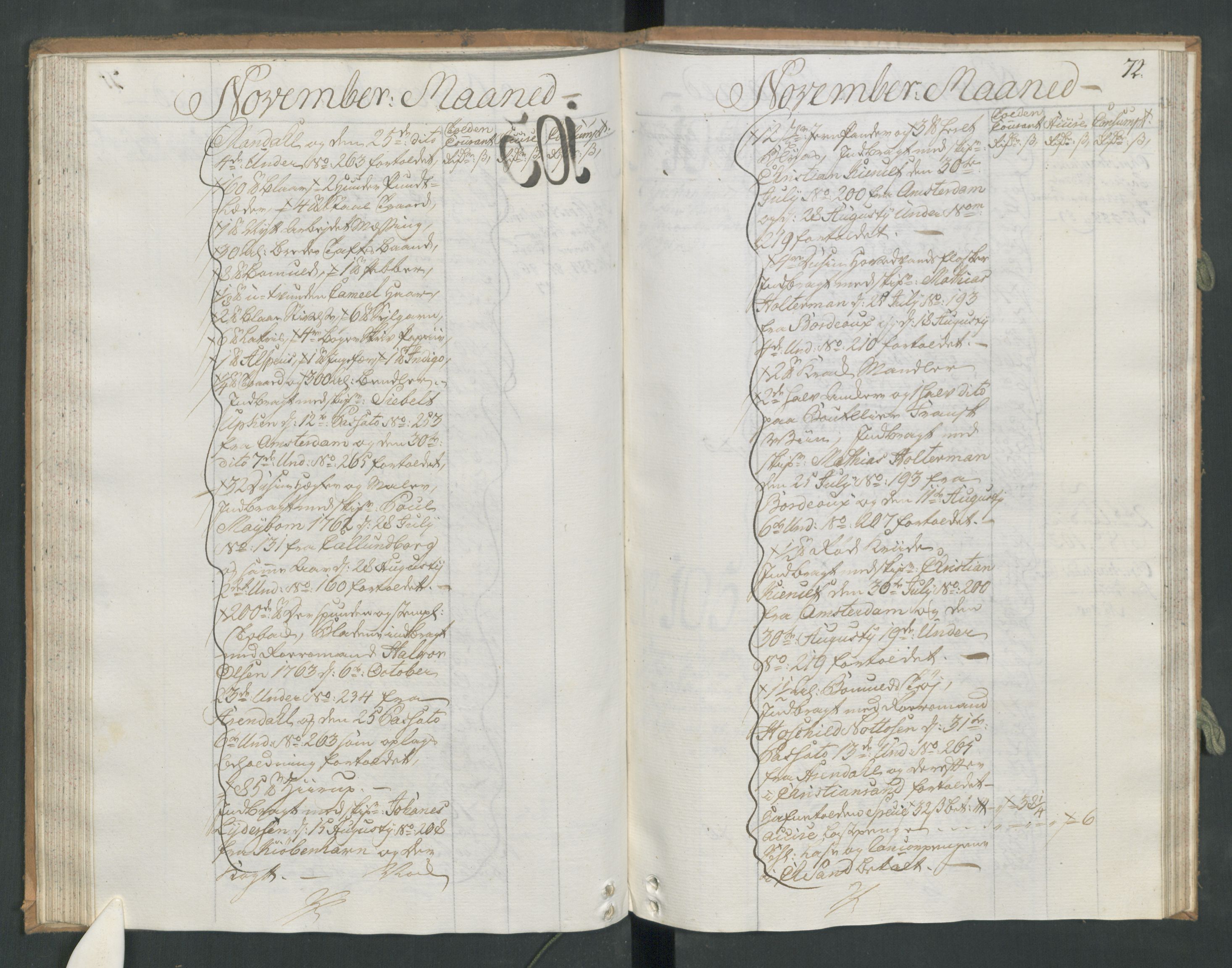 Generaltollkammeret, tollregnskaper, RA/EA-5490/R17/L0025/0001: Tollregnskaper Mandal / Inngående hovedtollbok, 1764, p. 71b-72a