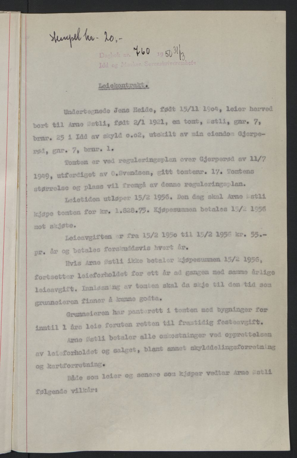 Idd og Marker sorenskriveri, AV/SAO-A-10283/G/Gb/Gbb/L0014: Mortgage book no. A14, 1950-1950, Diary no: : 760/1950