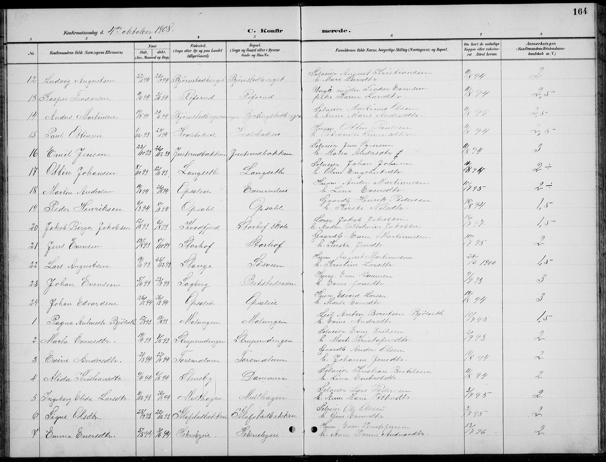 Romedal prestekontor, AV/SAH-PREST-004/L/L0013: Parish register (copy) no. 13, 1896-1937, p. 164