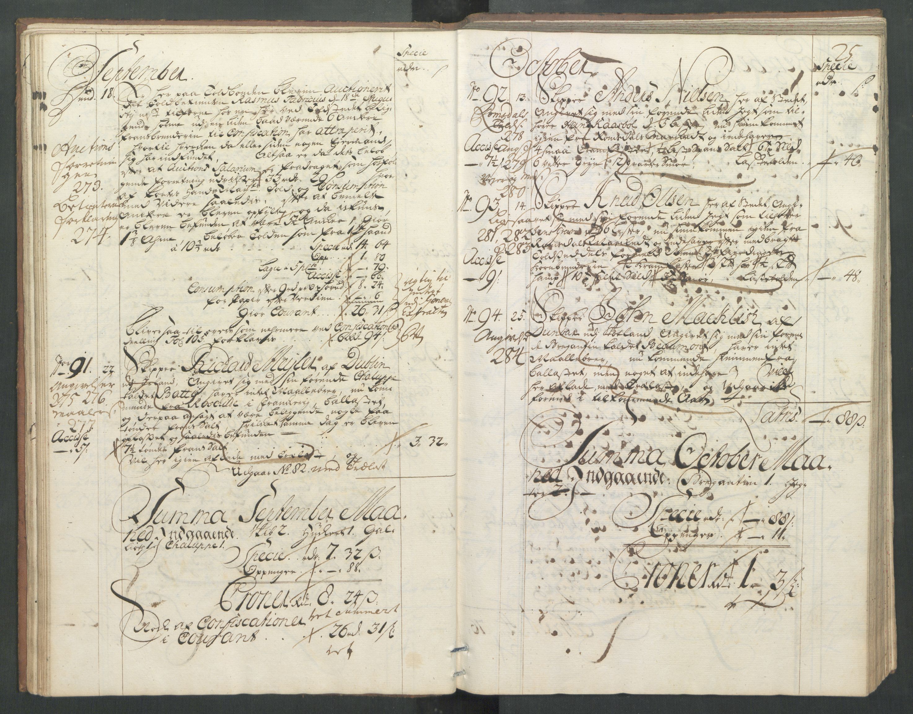 Generaltollkammeret, tollregnskaper, RA/EA-5490/R32/L0004/0001: Tollregnskaper Kristiansund / Hovedtollbok, 1731, p. 24b-25a