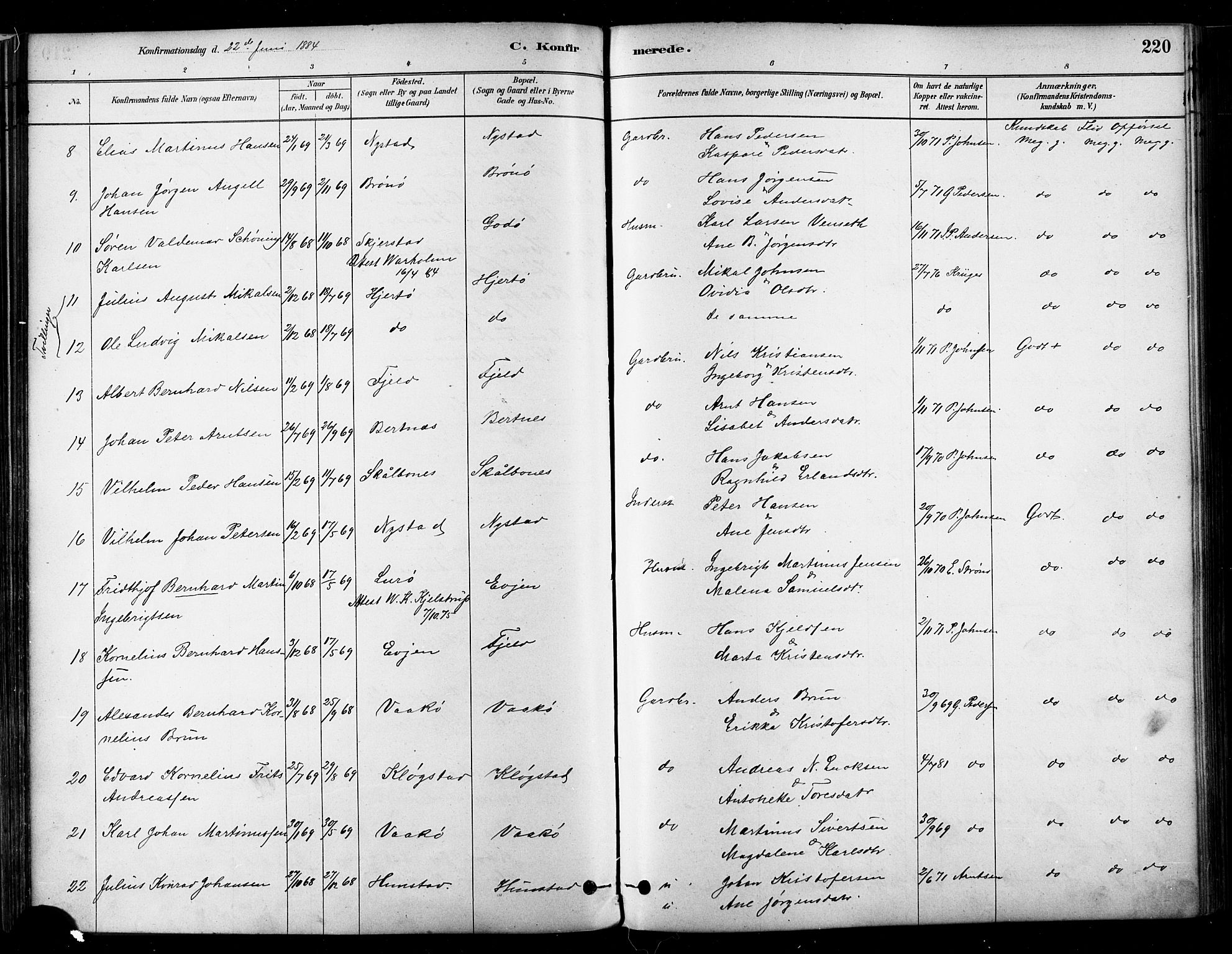Ministerialprotokoller, klokkerbøker og fødselsregistre - Nordland, SAT/A-1459/802/L0054: Parish register (official) no. 802A01, 1879-1893, p. 220