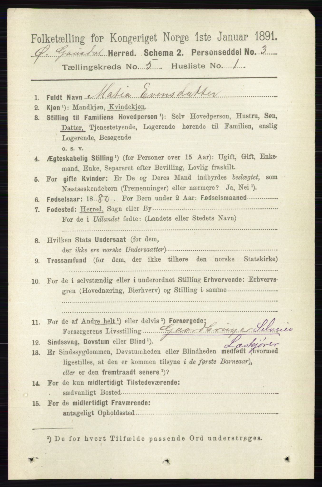 RA, 1891 census for 0522 Østre Gausdal, 1891, p. 2993