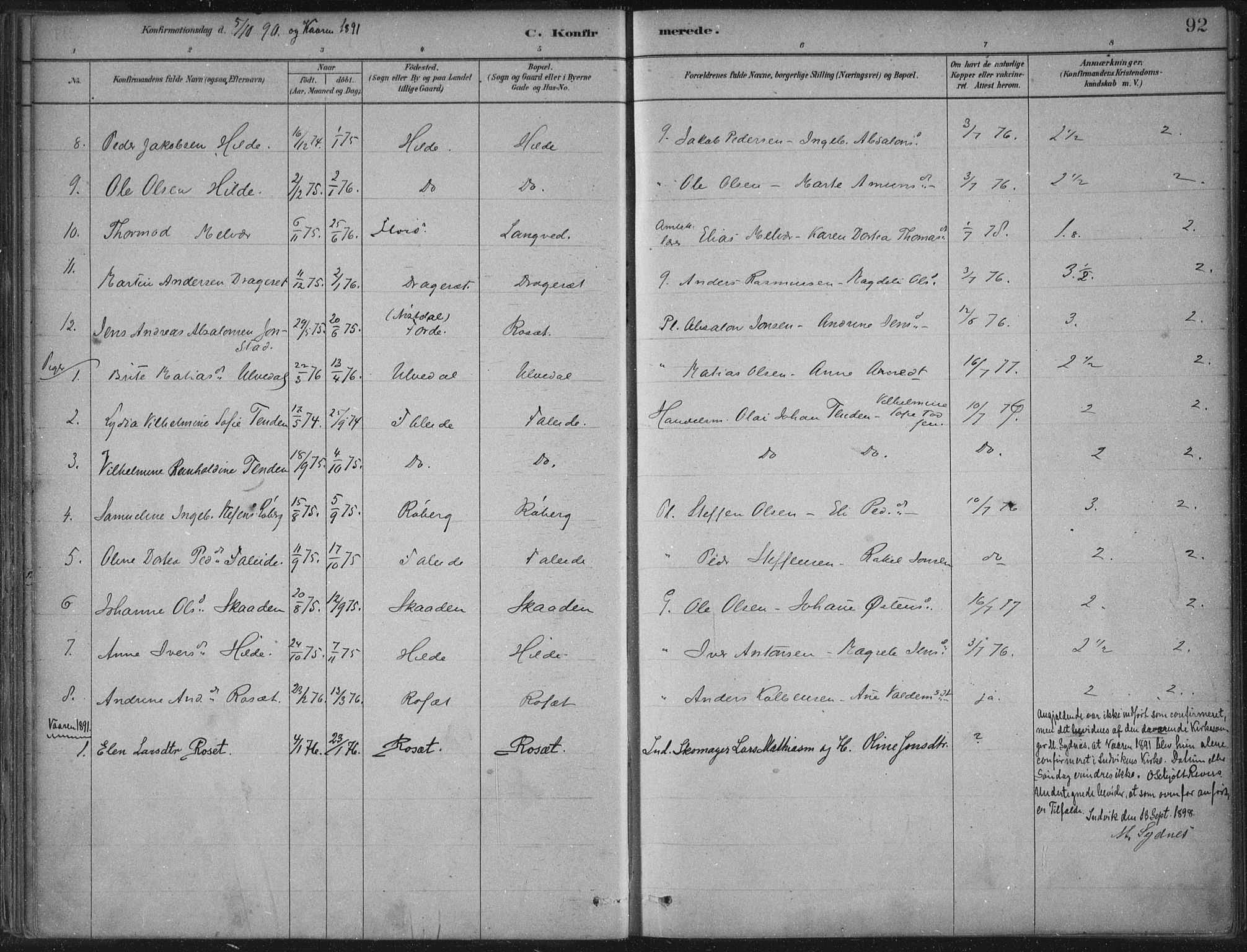 Innvik sokneprestembete, AV/SAB-A-80501: Parish register (official) no. B  1, 1879-1902, p. 92