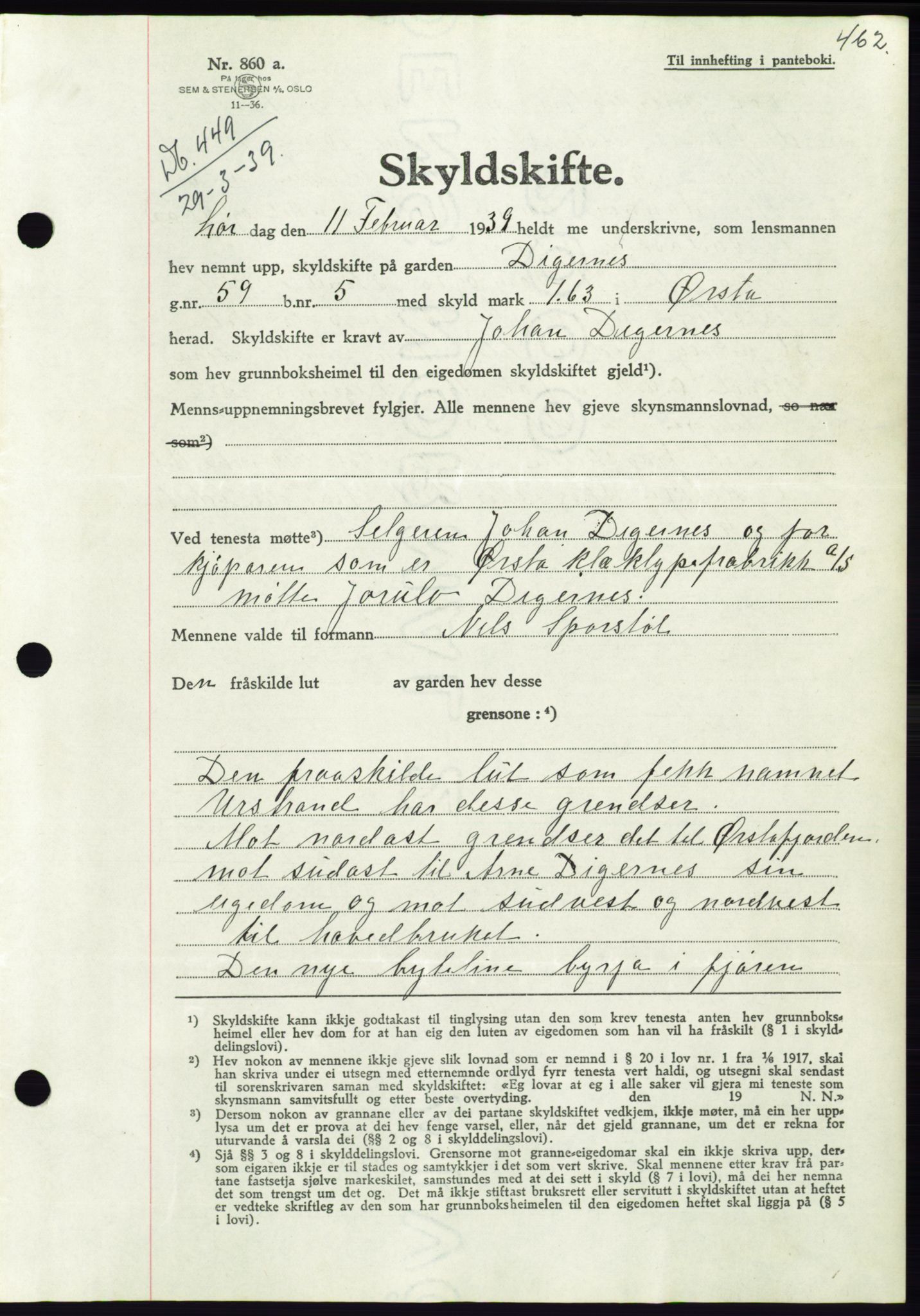 Søre Sunnmøre sorenskriveri, AV/SAT-A-4122/1/2/2C/L0067: Mortgage book no. 61, 1938-1939, Diary no: : 449/1939