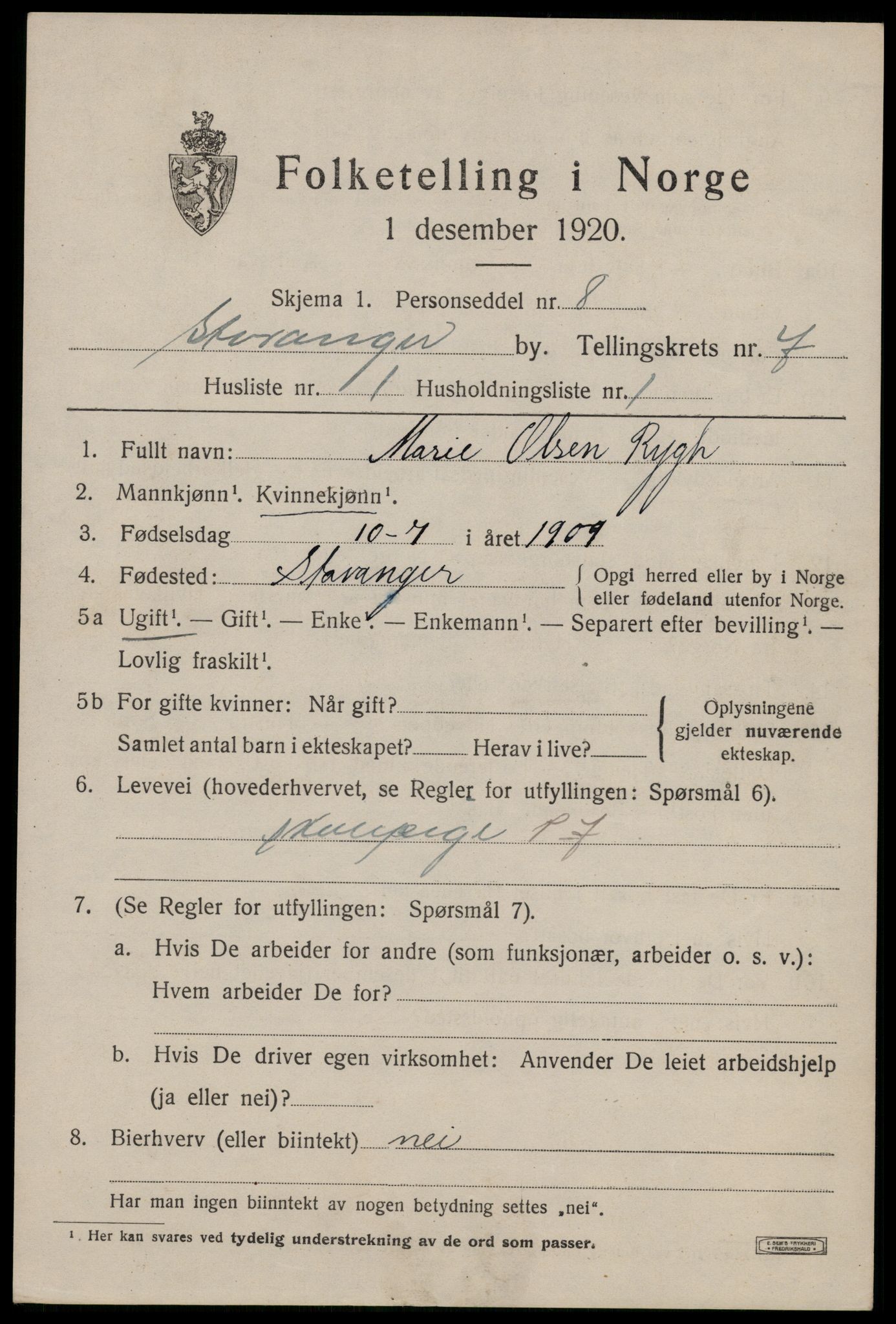 SAST, 1920 census for Stavanger, 1920, p. 44802