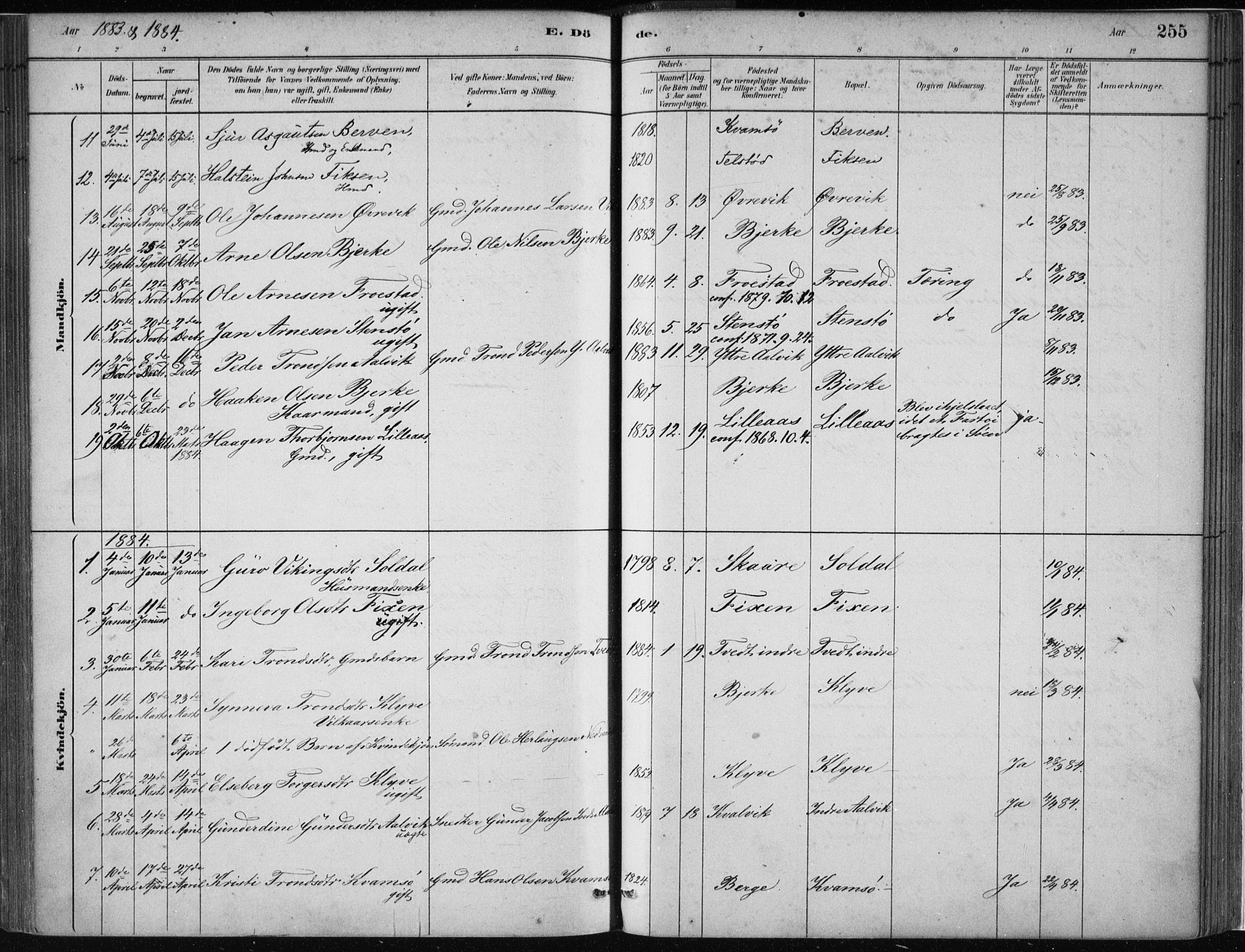 Kvam sokneprestembete, SAB/A-76201/H/Haa: Parish register (official) no. C  1, 1880-1906, p. 255