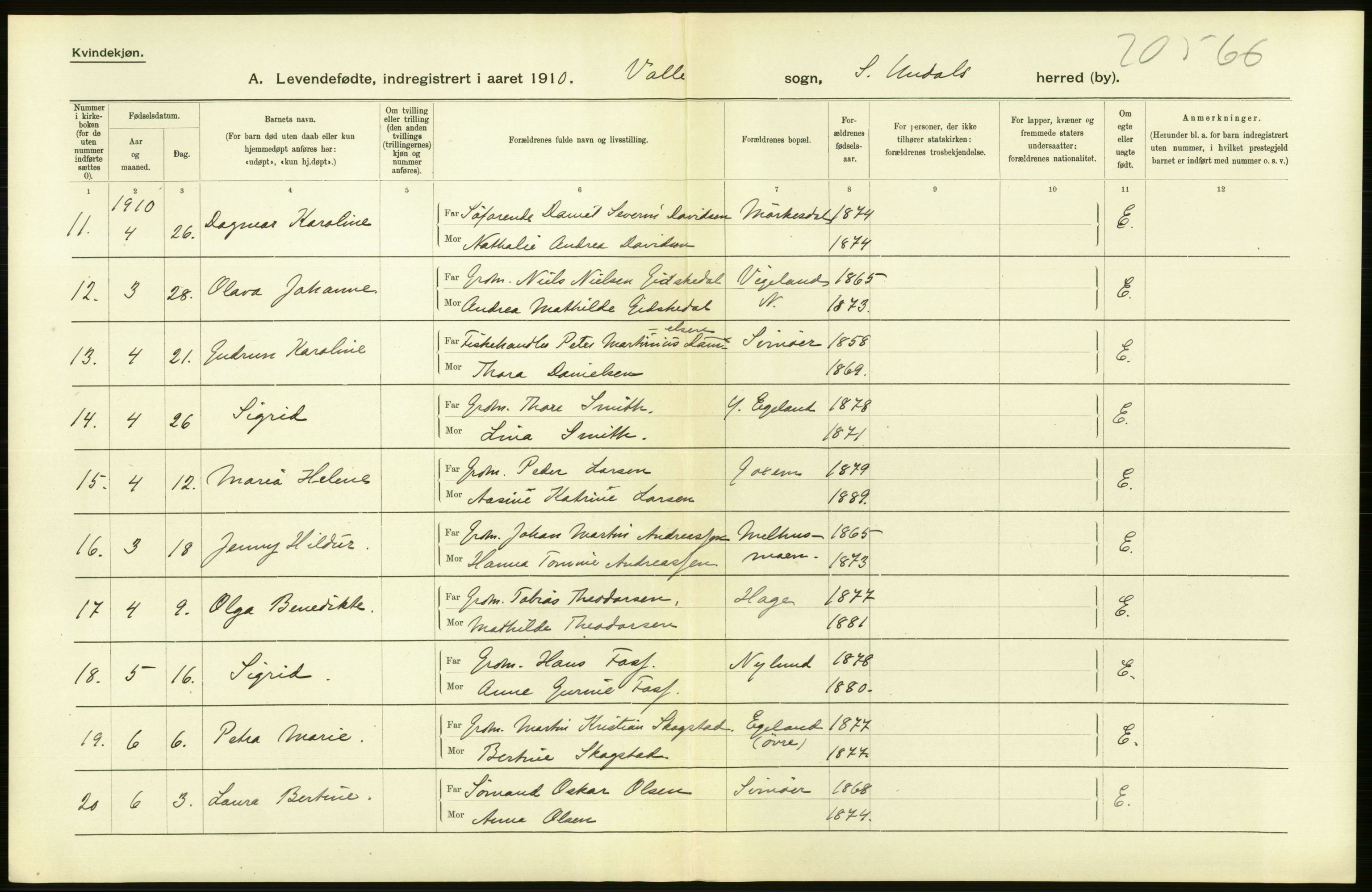 Statistisk sentralbyrå, Sosiodemografiske emner, Befolkning, AV/RA-S-2228/D/Df/Dfa/Dfah/L0021: Lister og Mandals amt: Levendefødte menn og kvinner, gifte, døde, dødfødte. Bygder og byer., 1910, p. 102