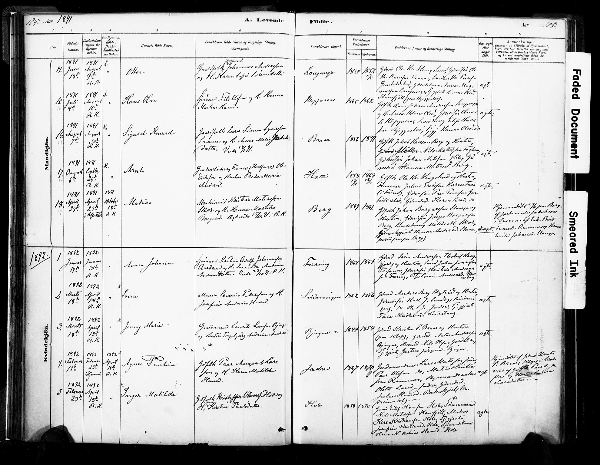 Ramnes kirkebøker, AV/SAKO-A-314/F/Fa/L0007: Parish register (official) no. I 7, 1878-1895, p. 104-105