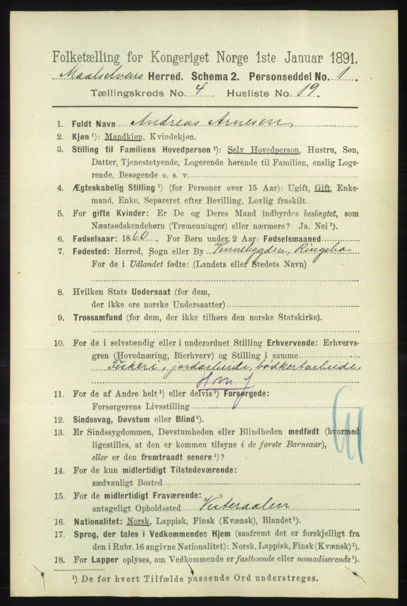 RA, 1891 census for 1924 Målselv, 1891, p. 1198