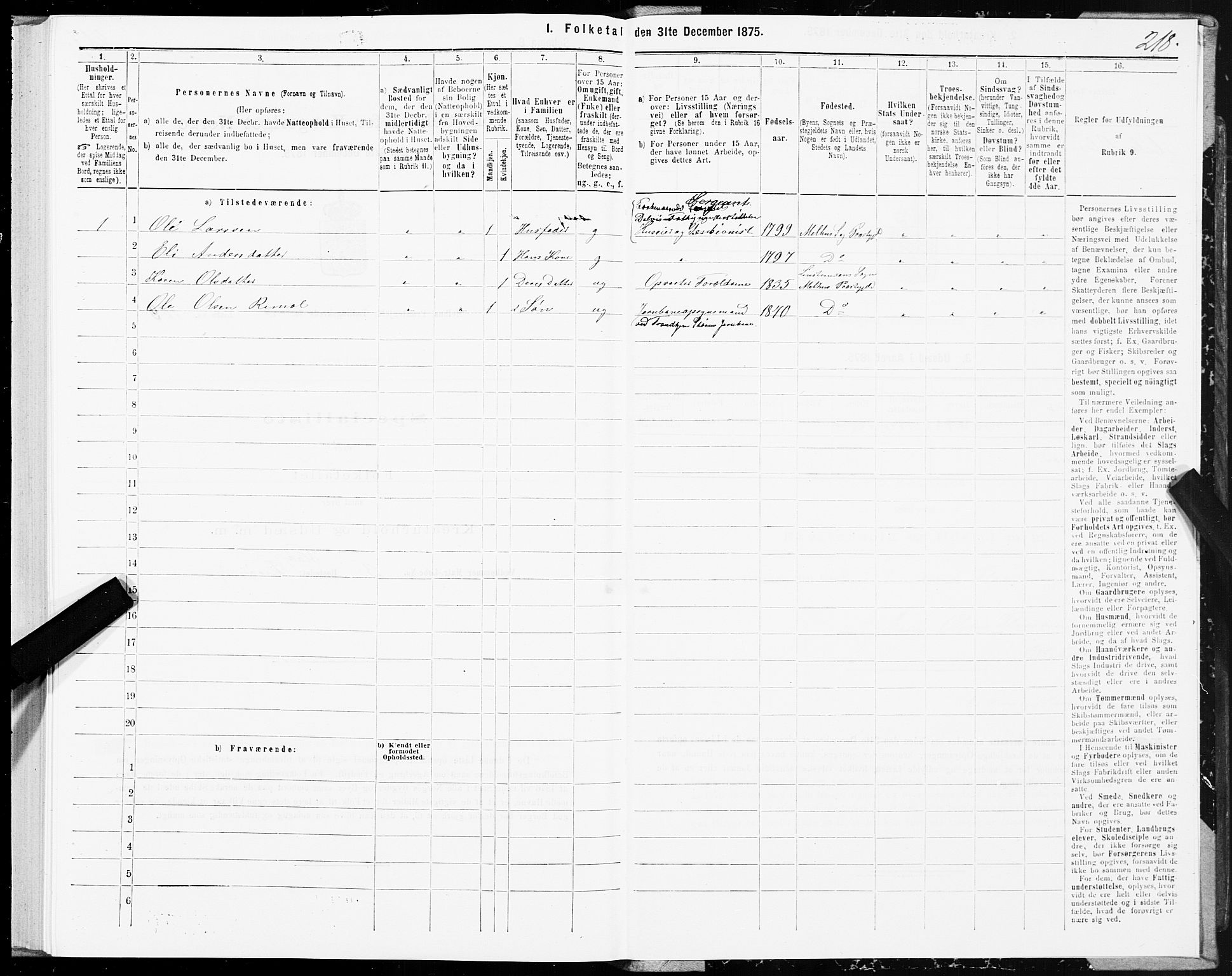 SAT, 1875 census for 1653P Melhus, 1875, p. 2218