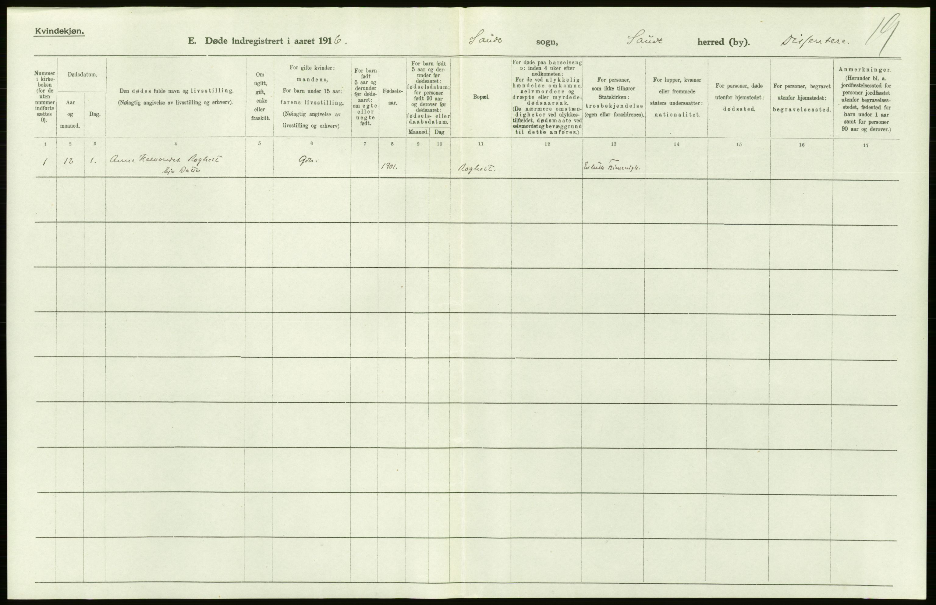 Statistisk sentralbyrå, Sosiodemografiske emner, Befolkning, RA/S-2228/D/Df/Dfb/Dfbf/L0024: Bratsberg amt: Døde, dødfødte. Bygder og byer., 1916, p. 268