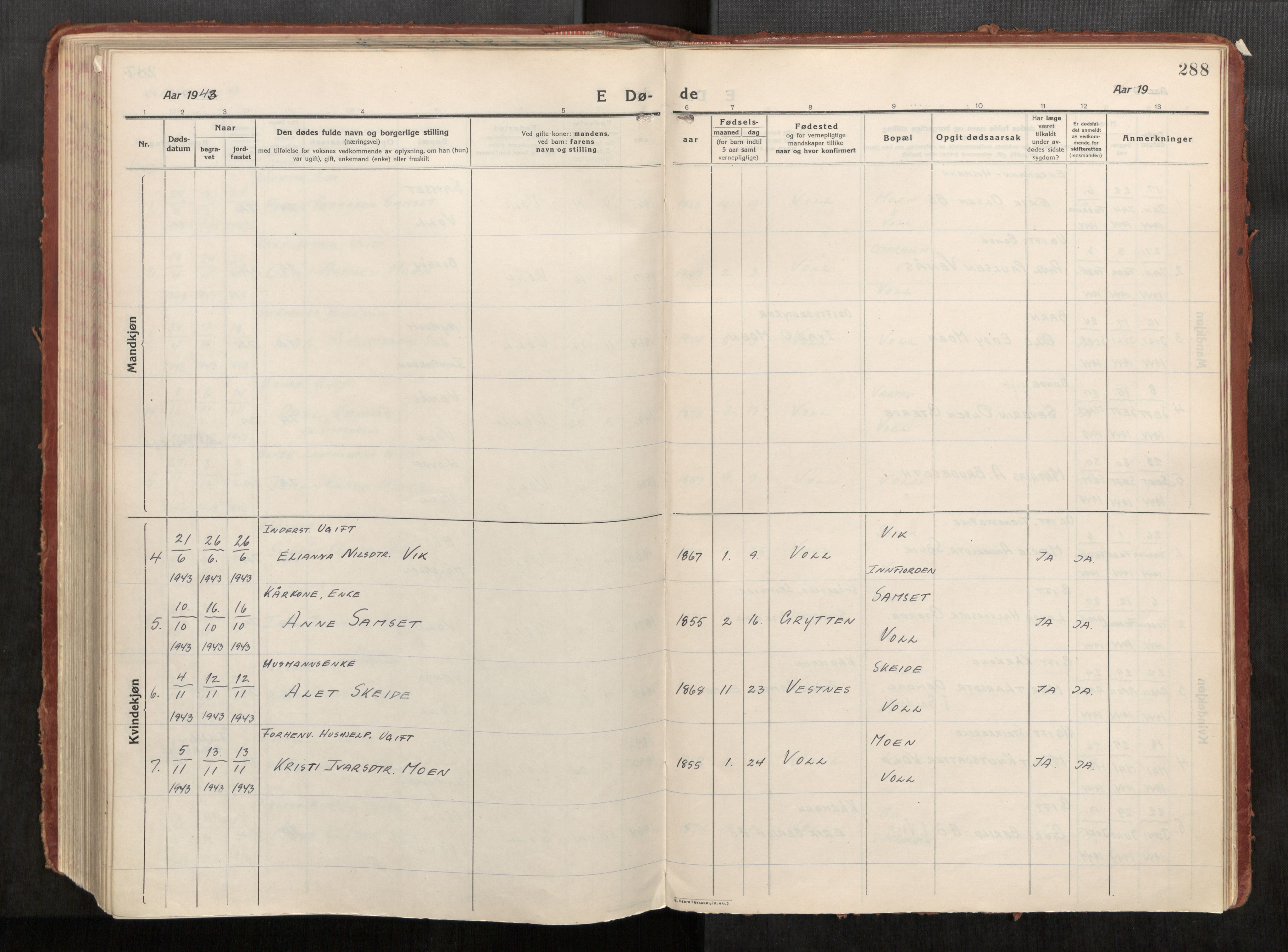 Eid sokneprestkontor, AV/SAT-A-1254: Parish register (official) no. 543A04, 1916-1956, p. 288