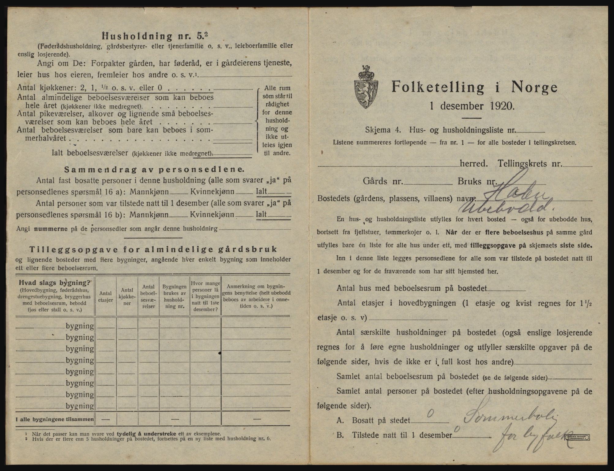 SAO, 1920 census for Vestby, 1920, p. 1225