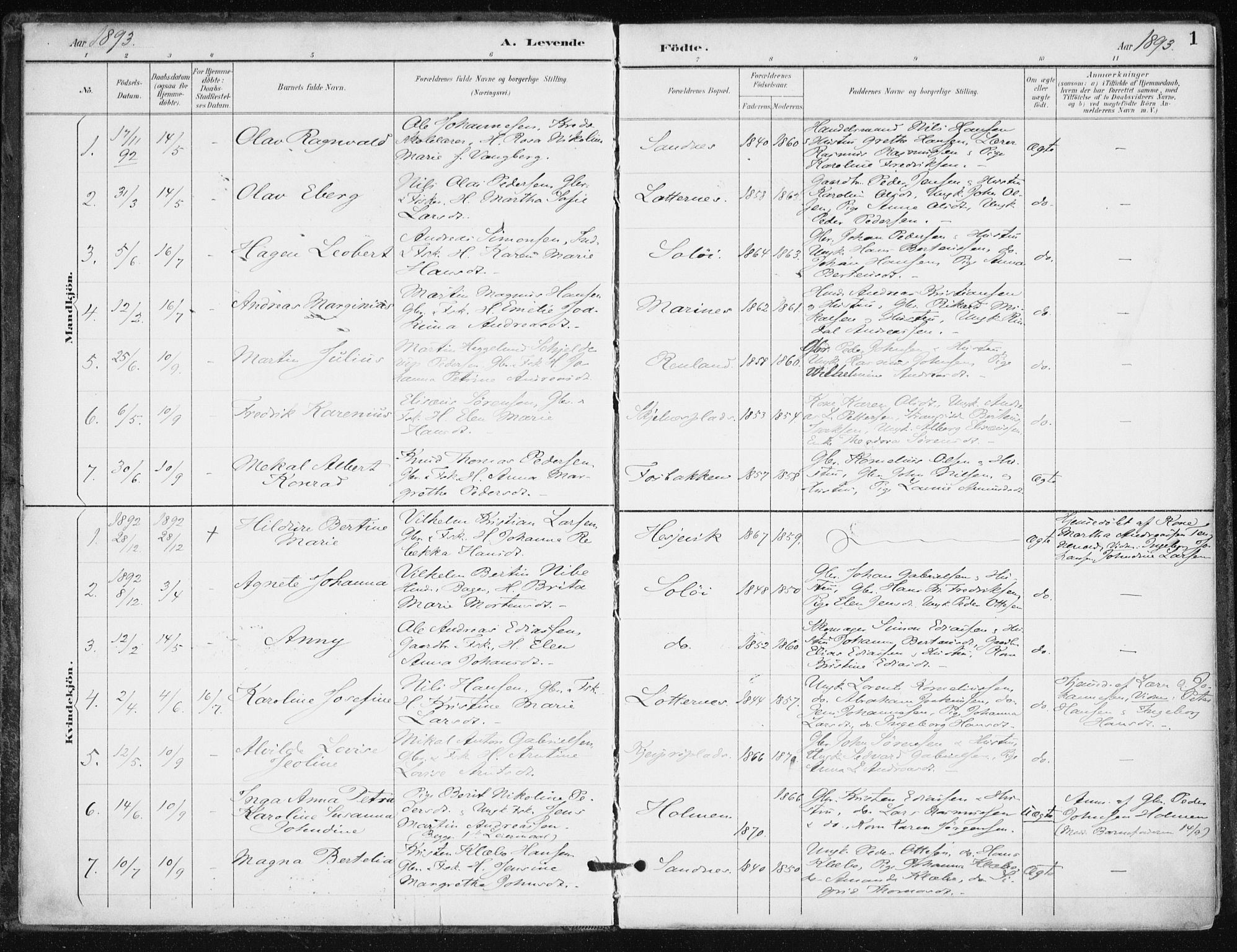 Salangen sokneprestembete, SATØ/S-1324/H/Ha/L0001kirke: Parish register (official) no. 1, 1893-1911, p. 1