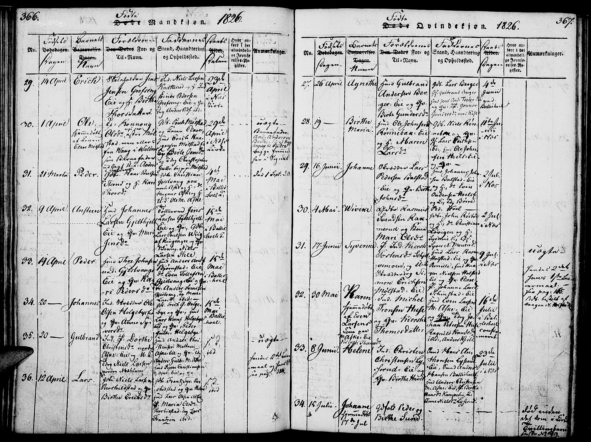 Nes prestekontor, Hedmark, SAH/PREST-020/K/Ka/L0002: Parish register (official) no. 2, 1813-1827, p. 366-367