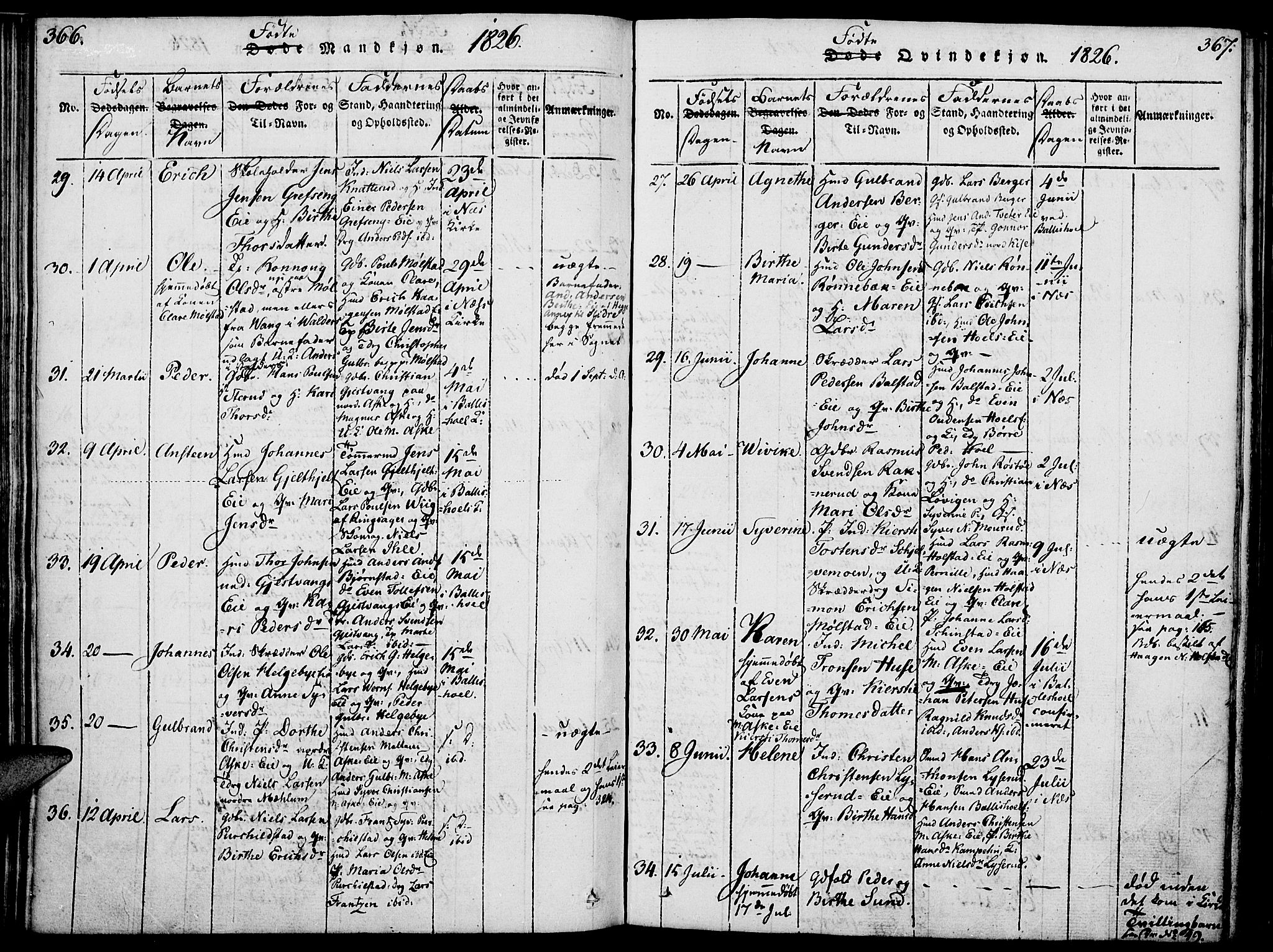 Nes prestekontor, Hedmark, AV/SAH-PREST-020/K/Ka/L0002: Parish register (official) no. 2, 1813-1827, p. 366-367