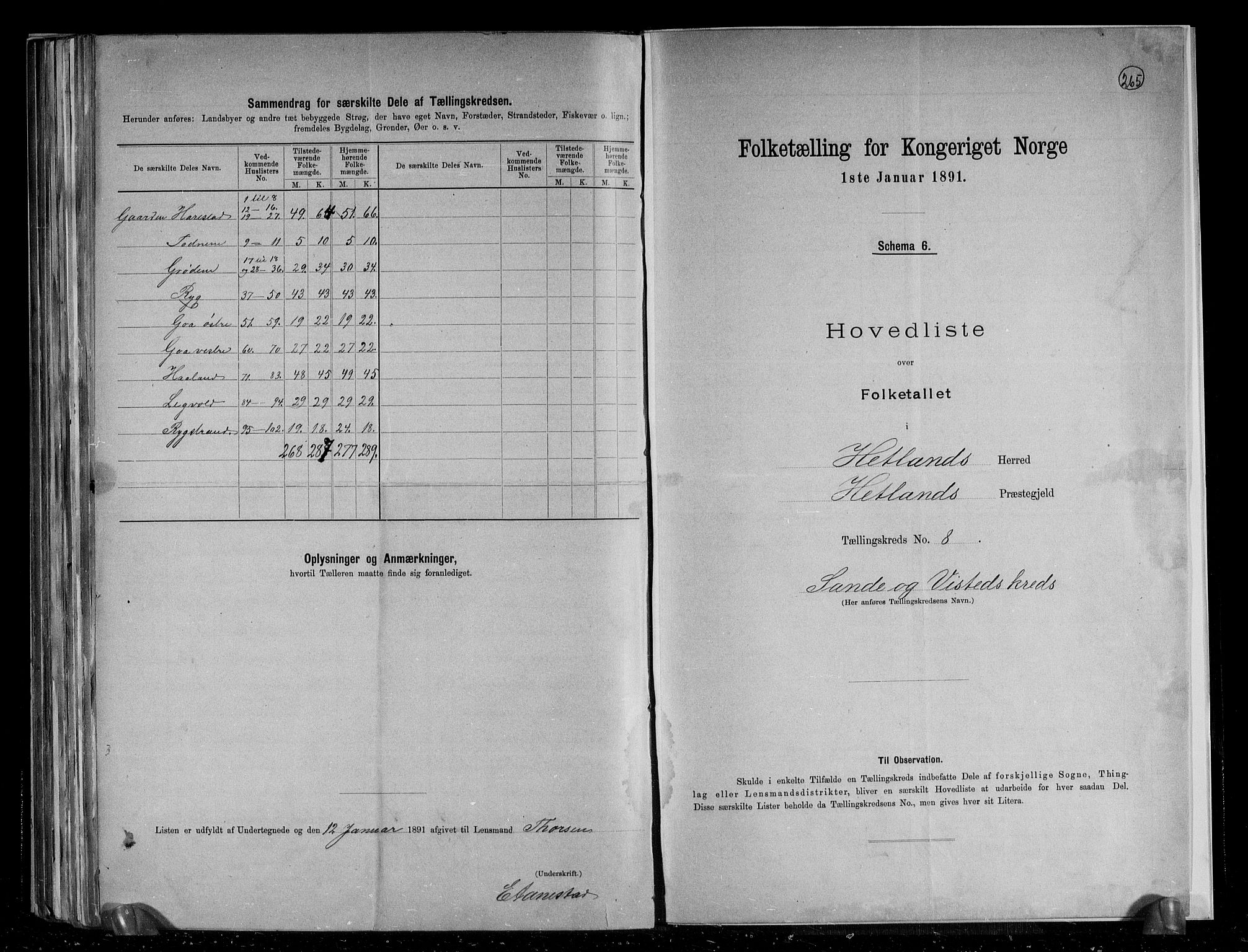 RA, 1891 census for 1126 Hetland, 1891, p. 22