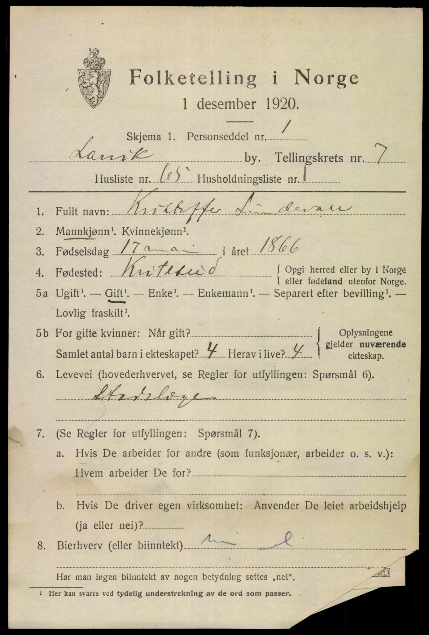 SAKO, 1920 census for Larvik, 1920, p. 21658