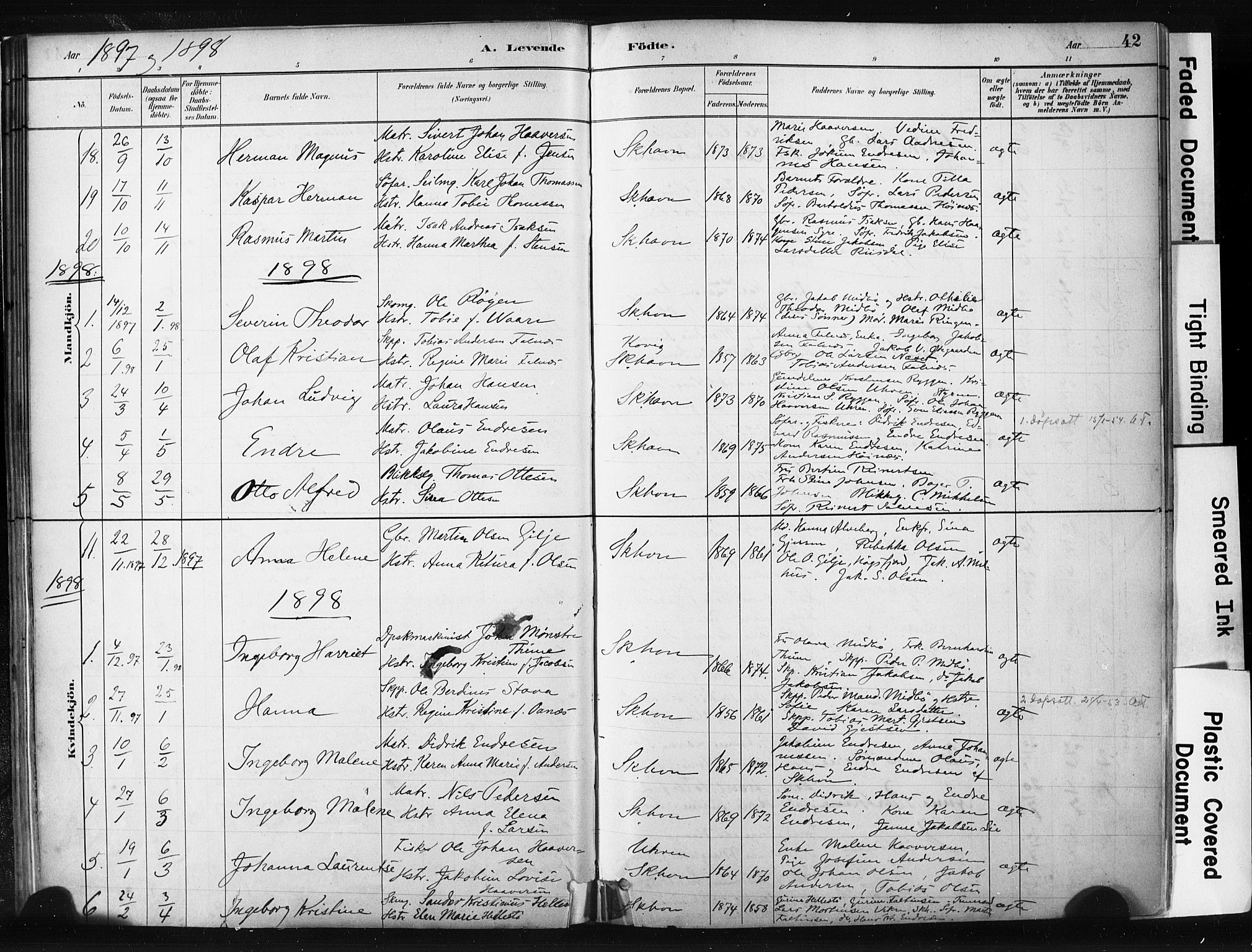 Skudenes sokneprestkontor, AV/SAST-A -101849/H/Ha/Haa/L0008: Parish register (official) no. A 5, 1882-1912, p. 42