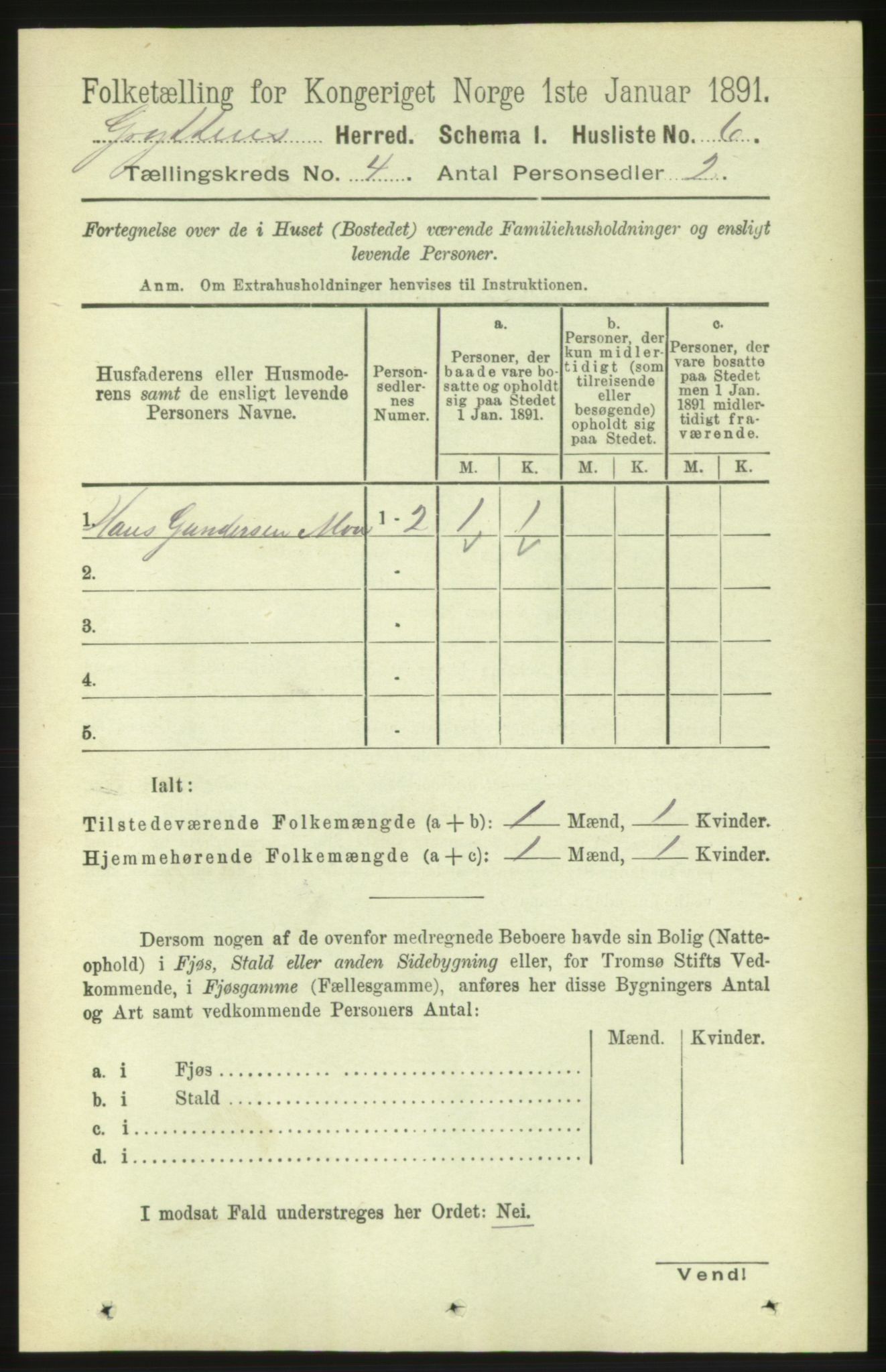 RA, 1891 census for 1539 Grytten, 1891, p. 1286