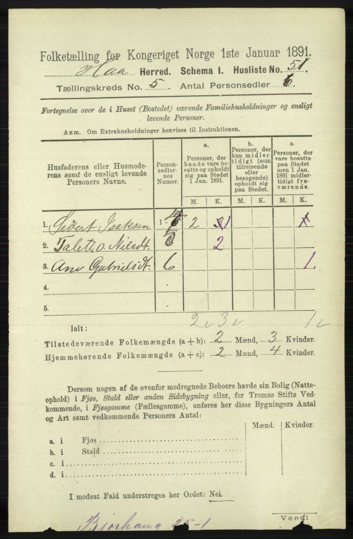 RA, 1891 census for 1119 Hå, 1891, p. 1339