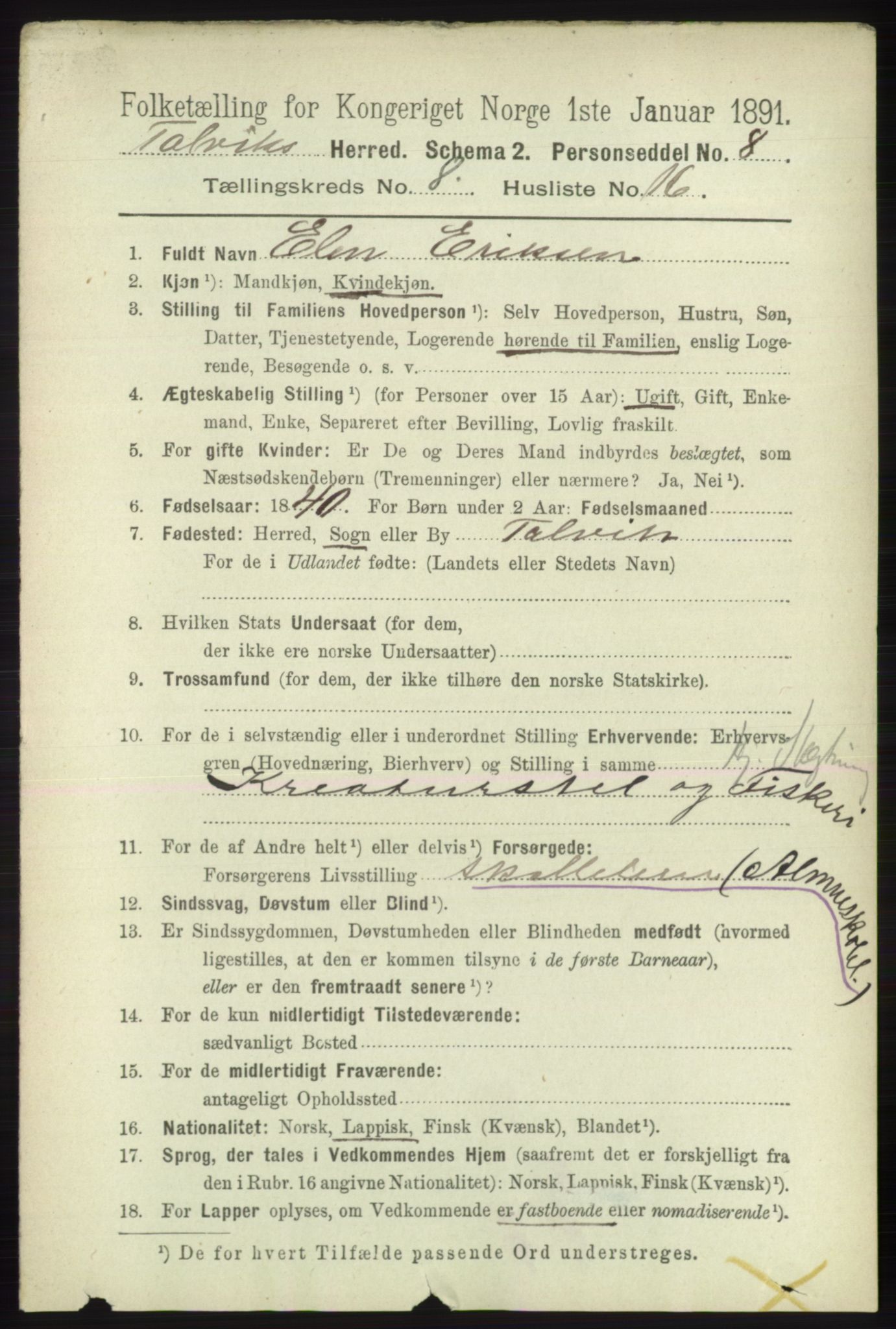 RA, 1891 census for 2013 Talvik, 1891, p. 2133