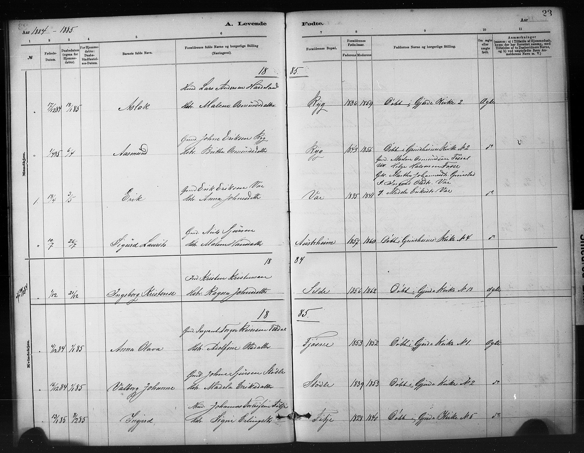 Etne sokneprestembete, SAB/A-75001/H/Hab: Parish register (copy) no. A 5, 1879-1896, p. 23