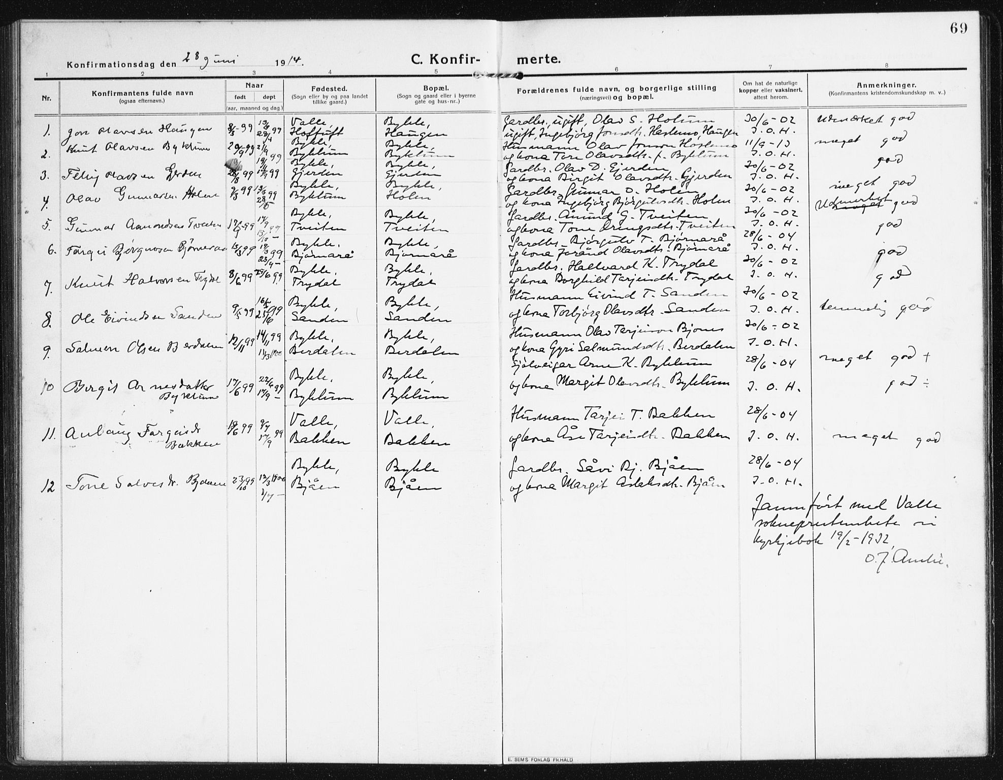 Valle sokneprestkontor, SAK/1111-0044/F/Fb/Fba/L0004: Parish register (copy) no. B 4, 1917-1944, p. 69