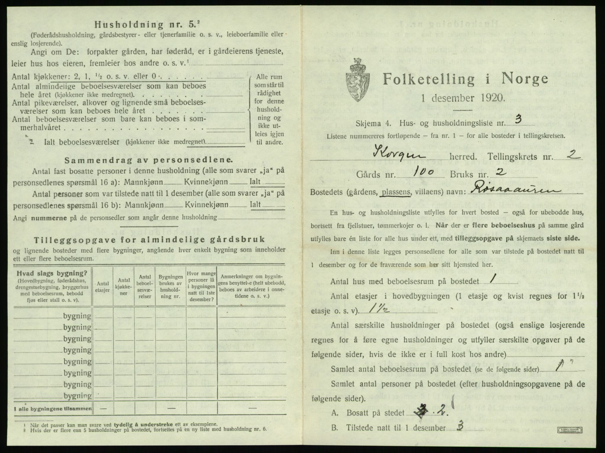 SAT, 1920 census for Korgen, 1920, p. 106