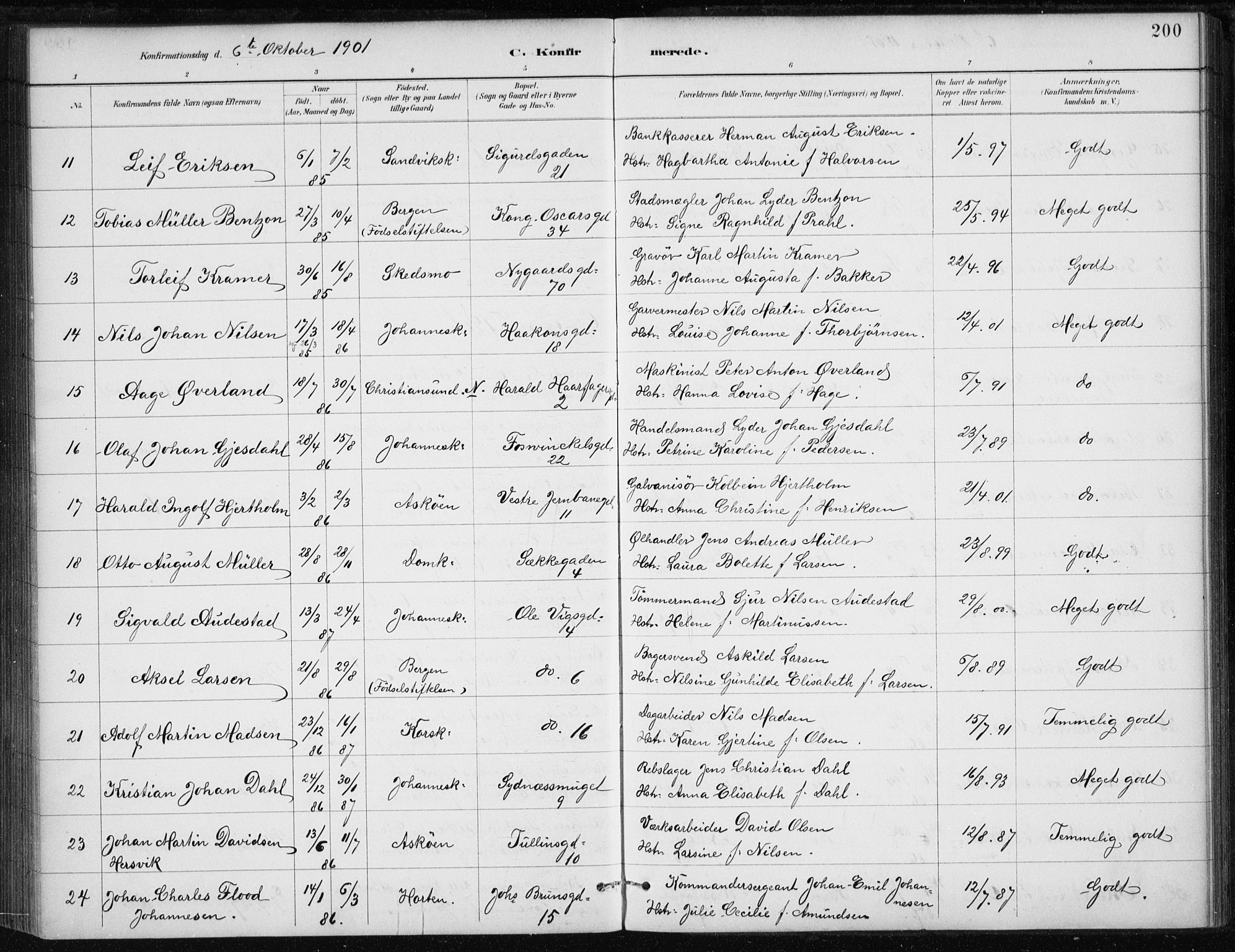 Johanneskirken sokneprestembete, AV/SAB-A-76001/H/Haa/L0008: Parish register (official) no. C 1, 1885-1907, p. 200