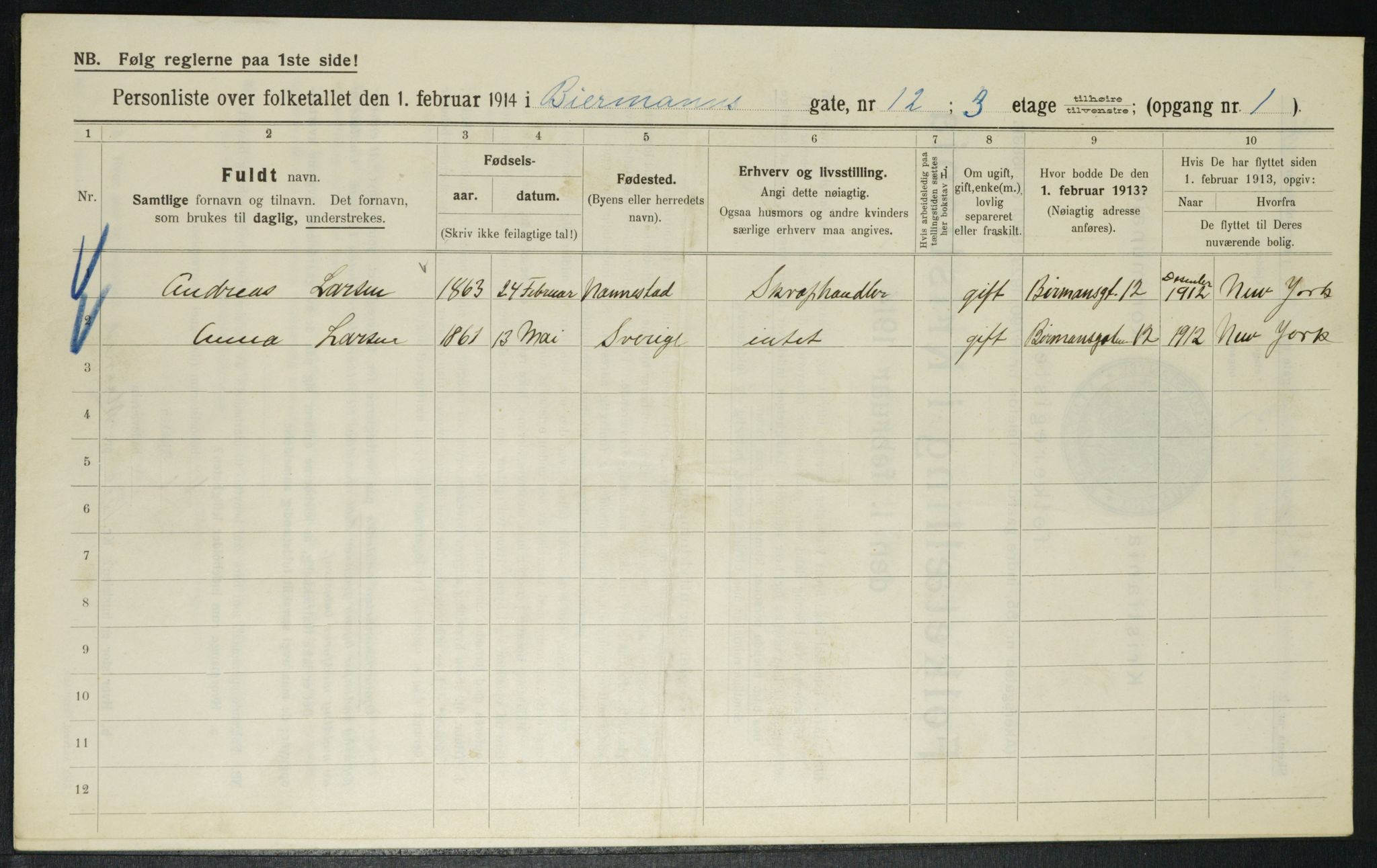 OBA, Municipal Census 1914 for Kristiania, 1914, p. 4897