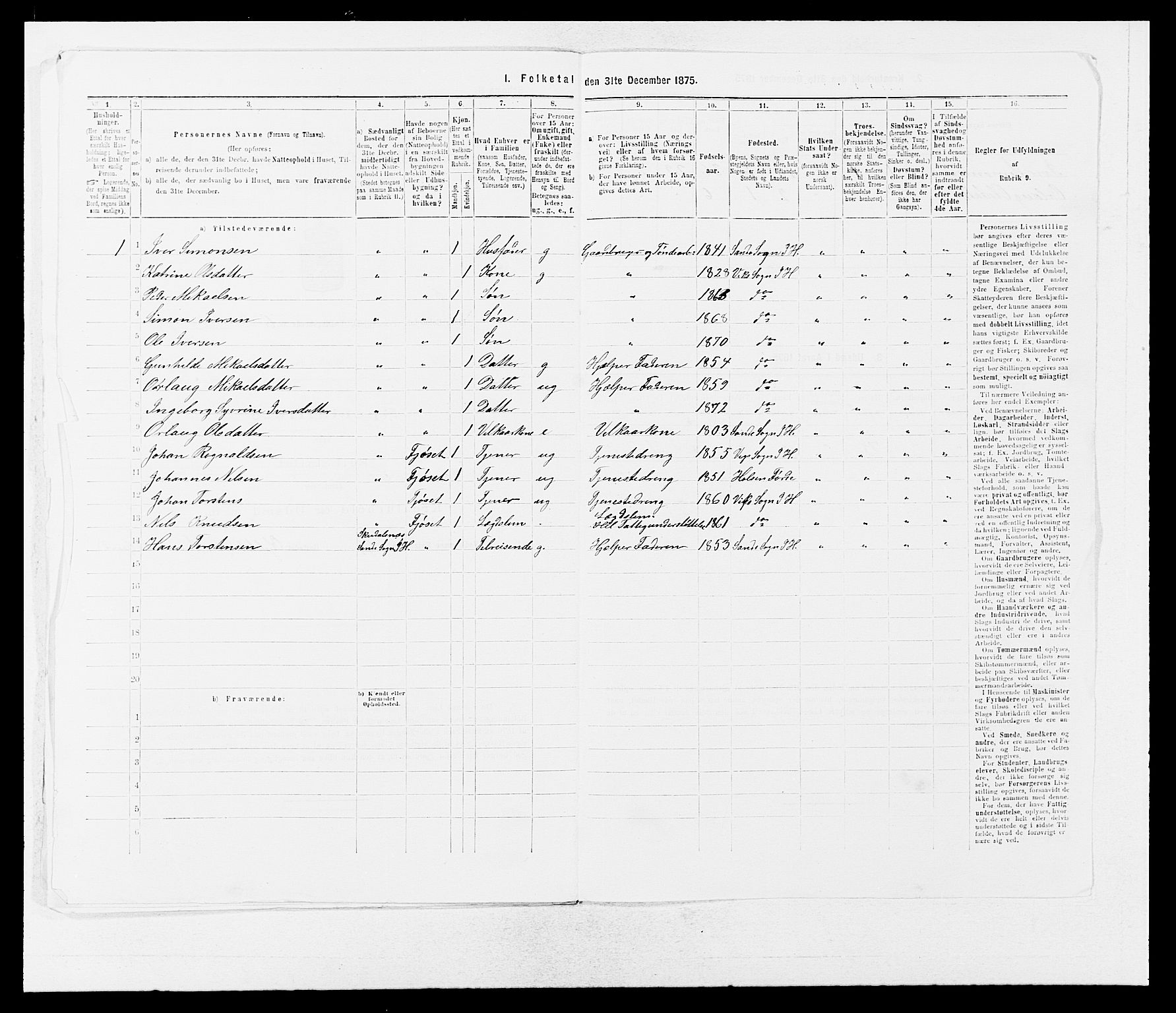 SAB, 1875 census for 1430P Indre Holmedal, 1875, p. 736