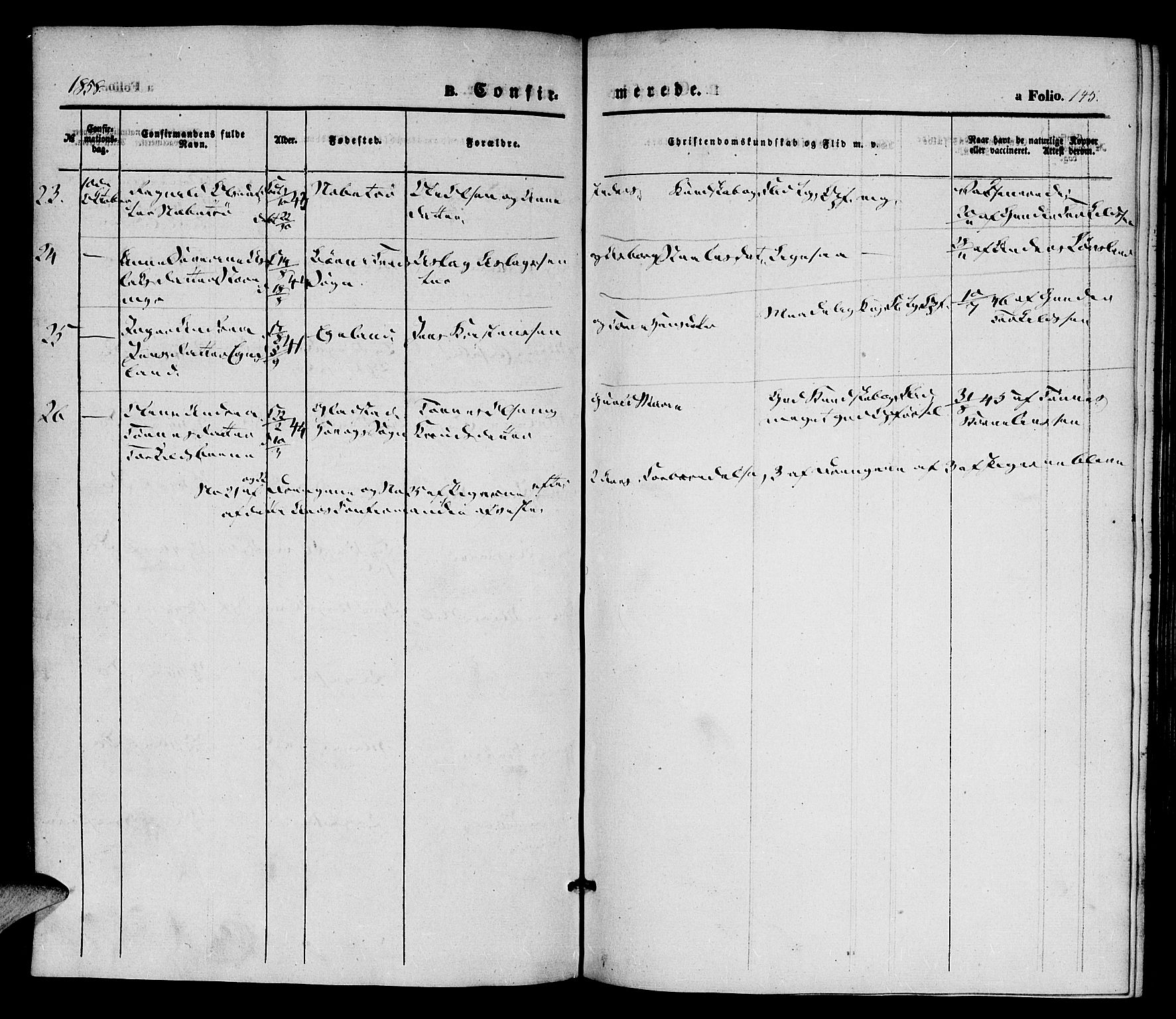 Vestre Moland sokneprestkontor, AV/SAK-1111-0046/F/Fa/Fab/L0006: Parish register (official) no. A 6, 1850-1858, p. 145