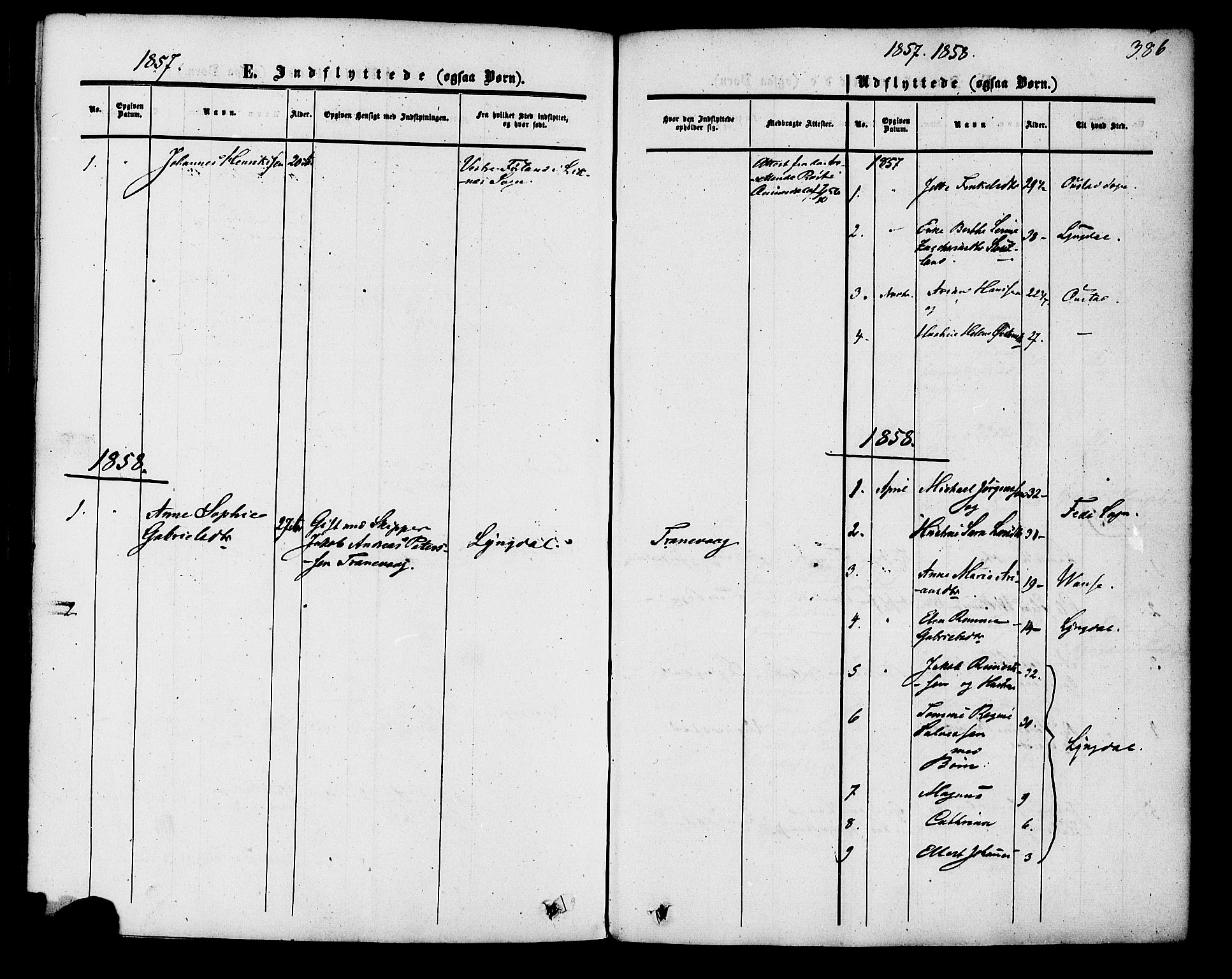 Herad sokneprestkontor, SAK/1111-0018/F/Fa/Fab/L0004: Parish register (official) no. A 4, 1853-1885, p. 386