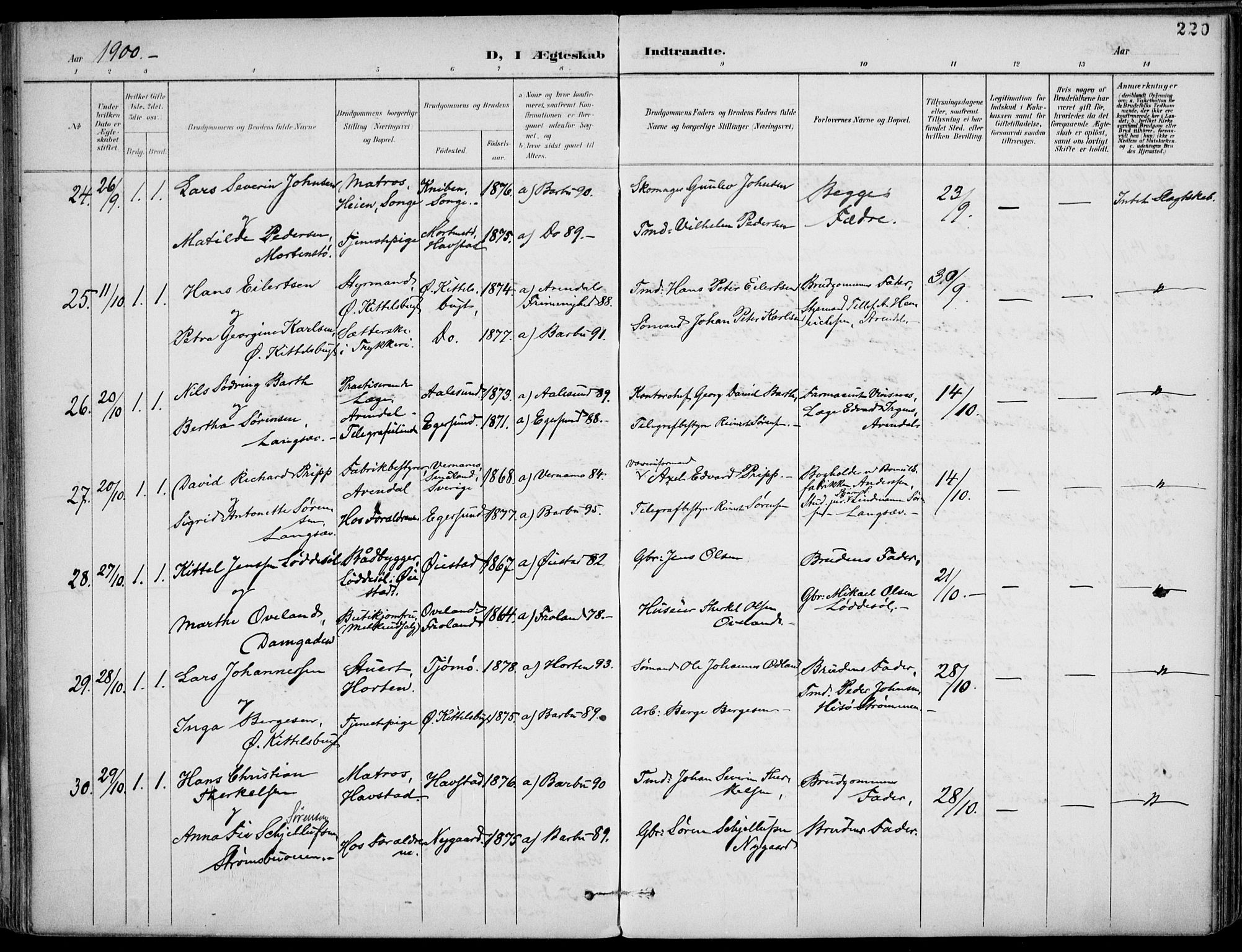 Barbu sokneprestkontor, AV/SAK-1111-0003/F/Fa/L0005: Parish register (official) no. A 5, 1899-1909, p. 220