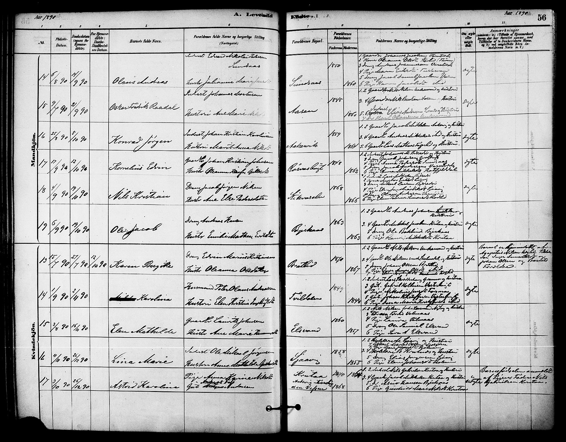 Ministerialprotokoller, klokkerbøker og fødselsregistre - Nordland, AV/SAT-A-1459/823/L0325: Parish register (official) no. 823A02, 1878-1898, p. 56