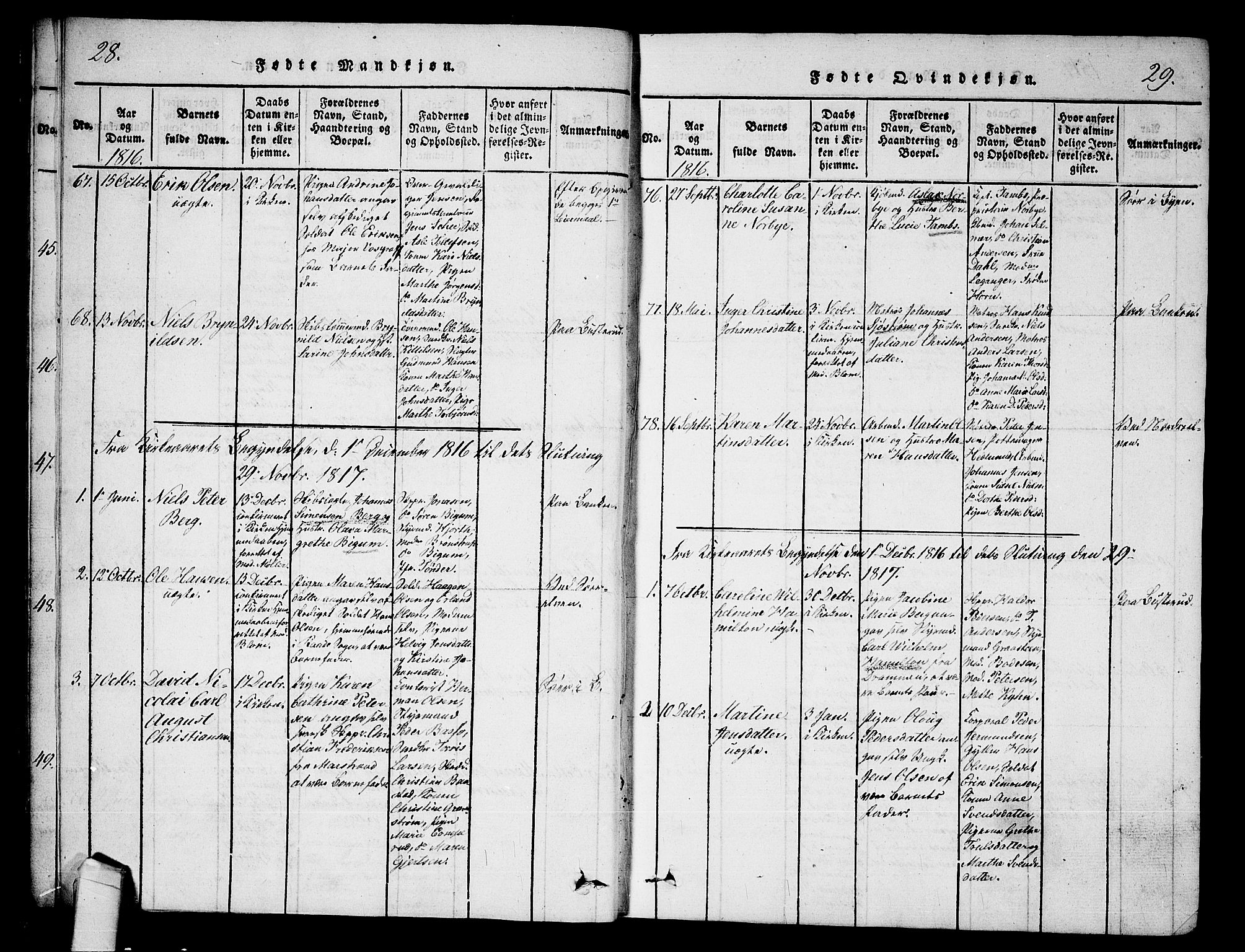 Halden prestekontor Kirkebøker, SAO/A-10909/G/Ga/L0001: Parish register (copy) no. 1, 1815-1833, p. 28-29