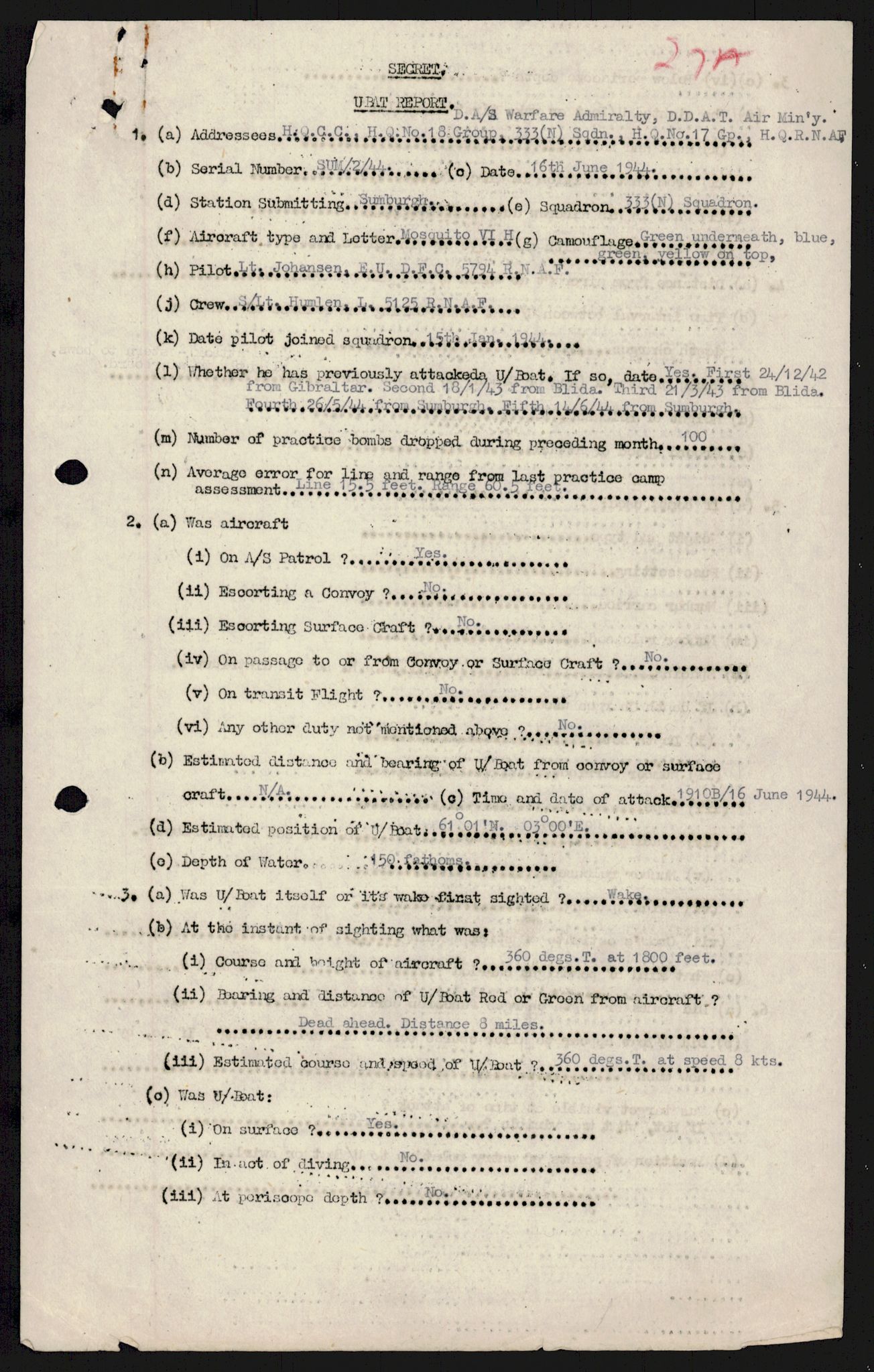 Forsvaret, 333 Skvadron, AV/RA-RAFA-2003/1/Da/L0041: Combat, Crash and and Circumstantial Reports , 1943-1945, p. 247
