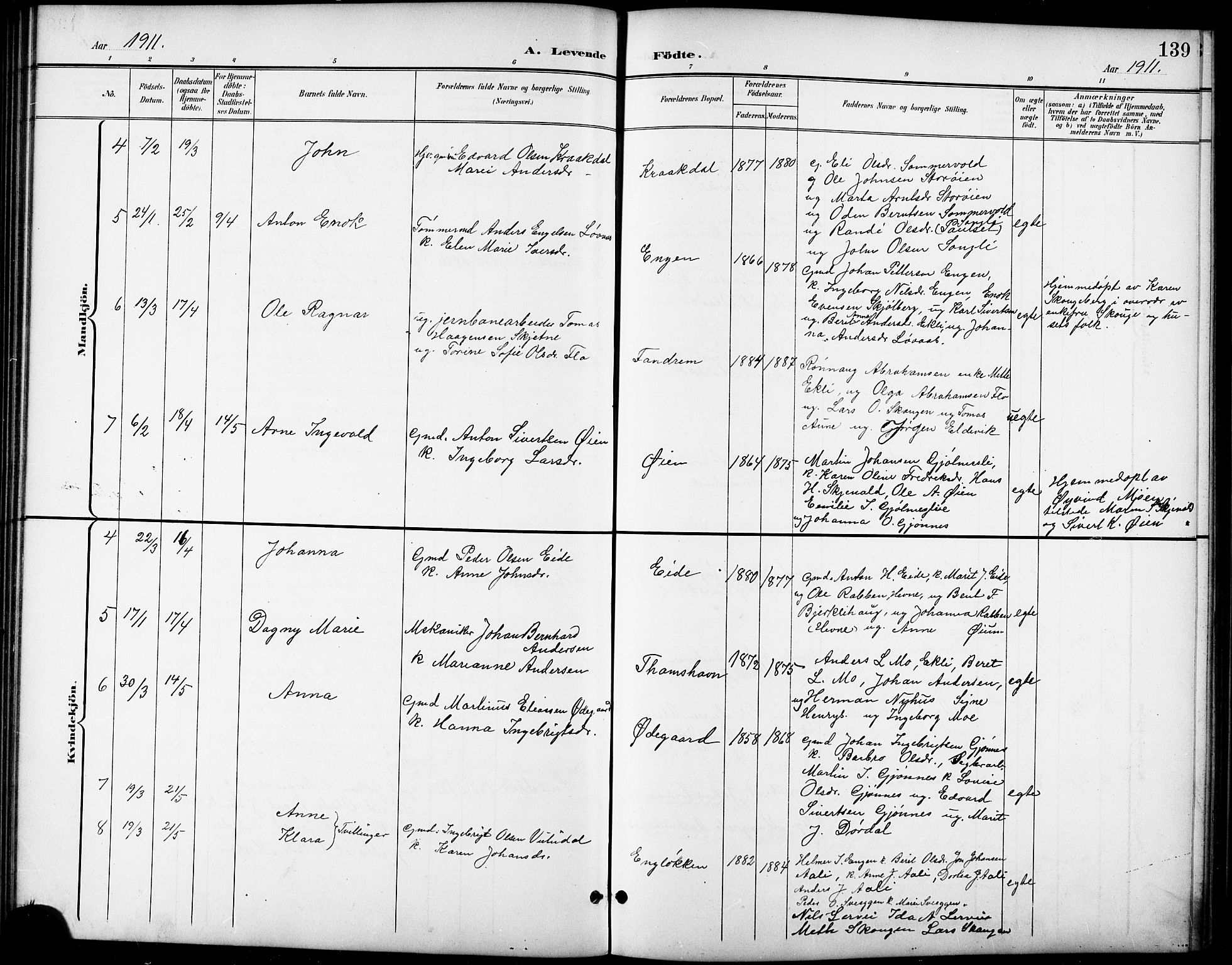 Ministerialprotokoller, klokkerbøker og fødselsregistre - Sør-Trøndelag, AV/SAT-A-1456/668/L0819: Parish register (copy) no. 668C08, 1899-1912, p. 139