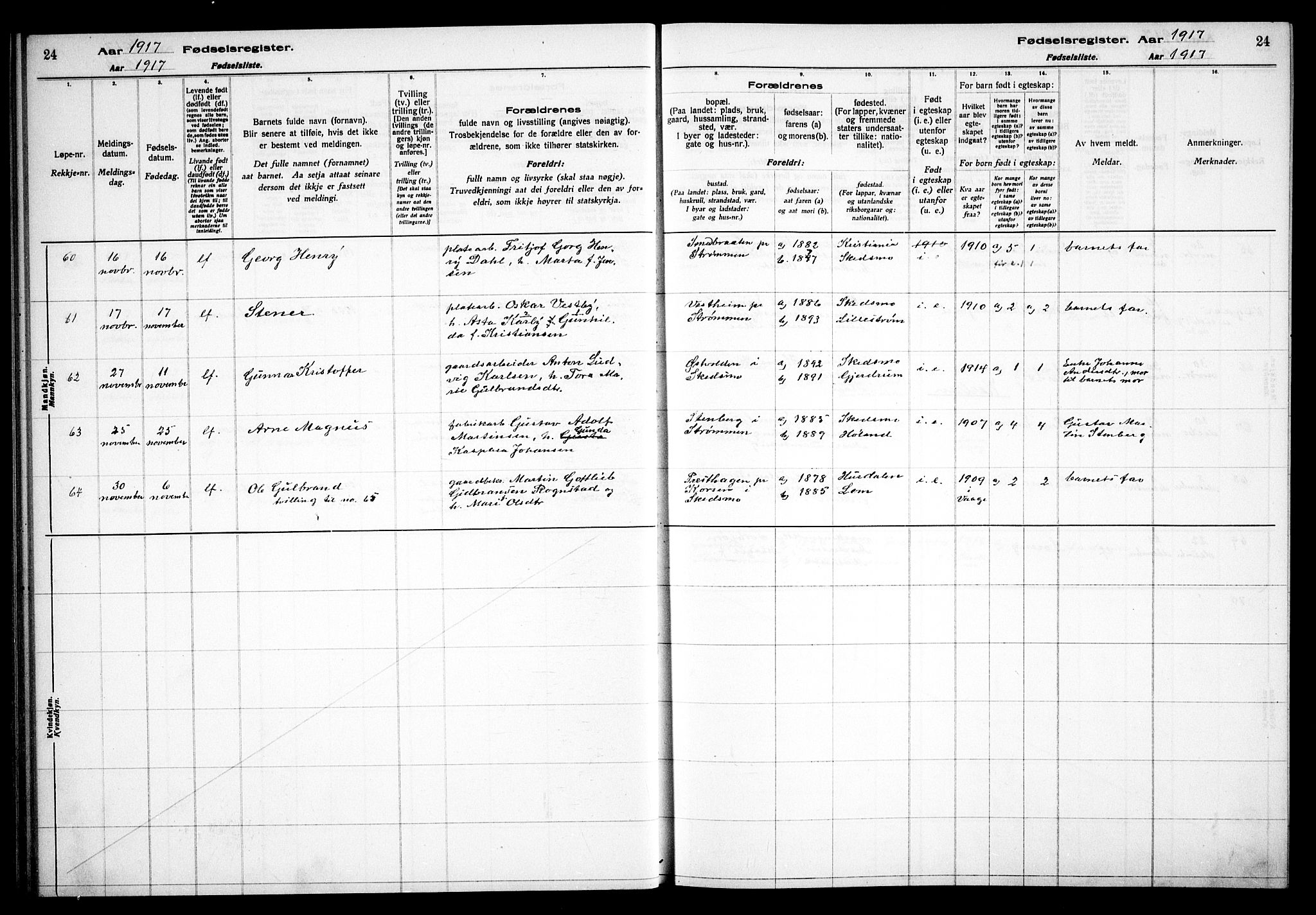 Skedsmo prestekontor Kirkebøker, AV/SAO-A-10033a/J/Ja/L0001: Birth register no. I 1, 1916-1931, p. 24