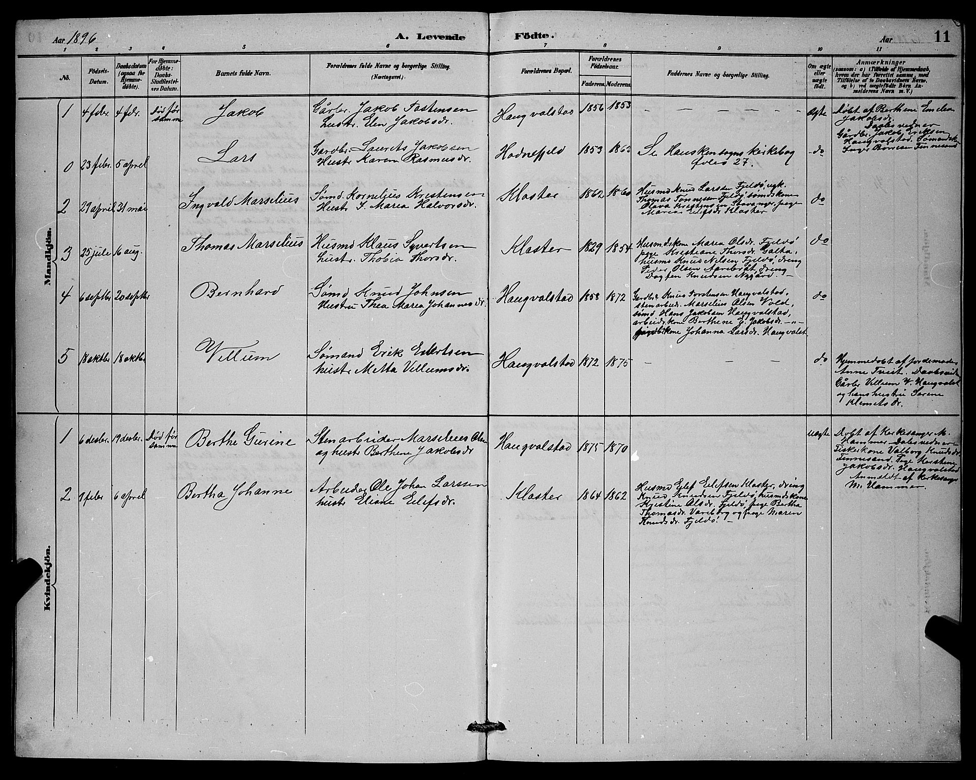 Rennesøy sokneprestkontor, SAST/A -101827/H/Ha/Hab/L0008: Parish register (copy) no. B 8, 1889-1899, p. 11