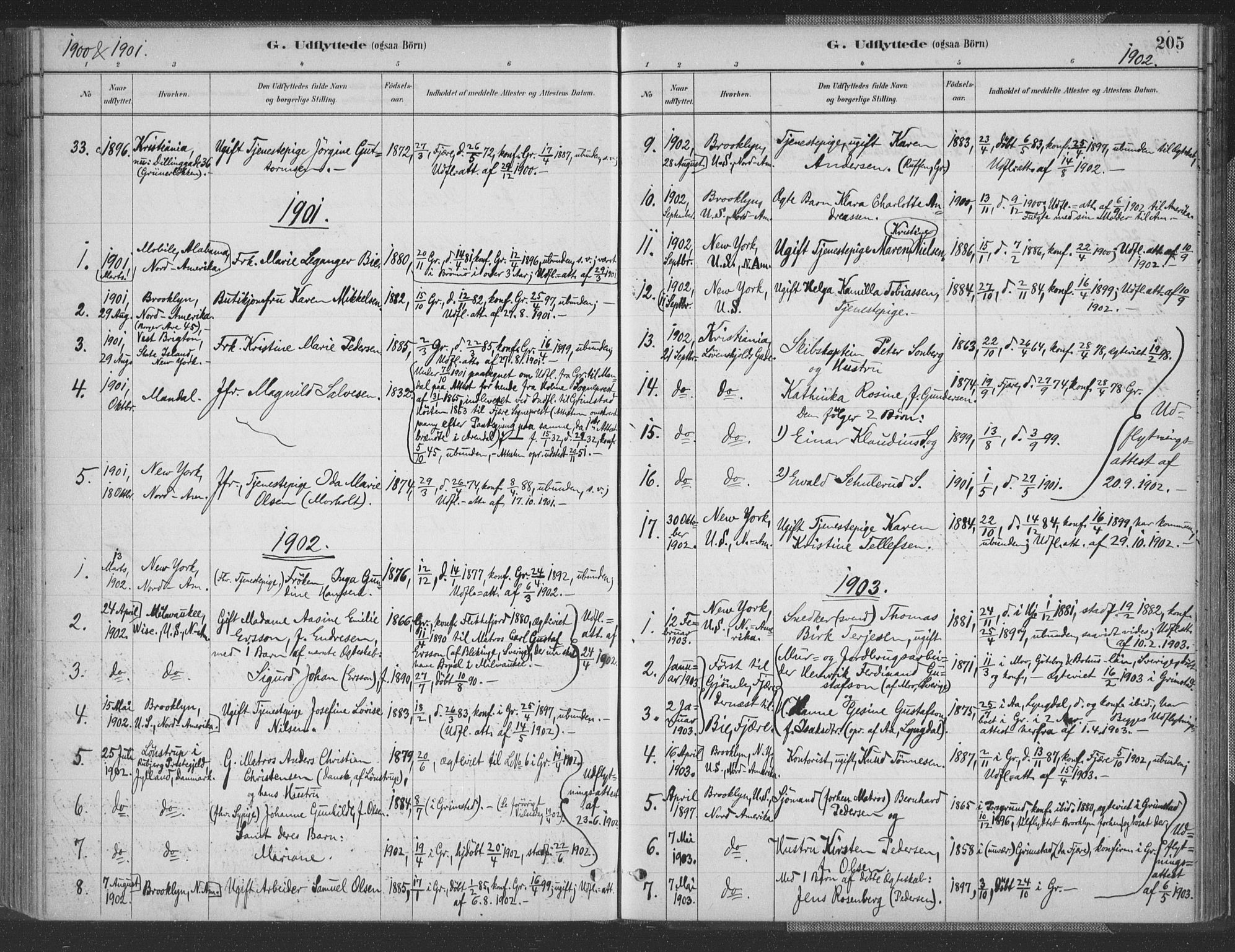 Grimstad sokneprestkontor, AV/SAK-1111-0017/F/Fa/L0004: Parish register (official) no. A 3, 1882-1910, p. 205