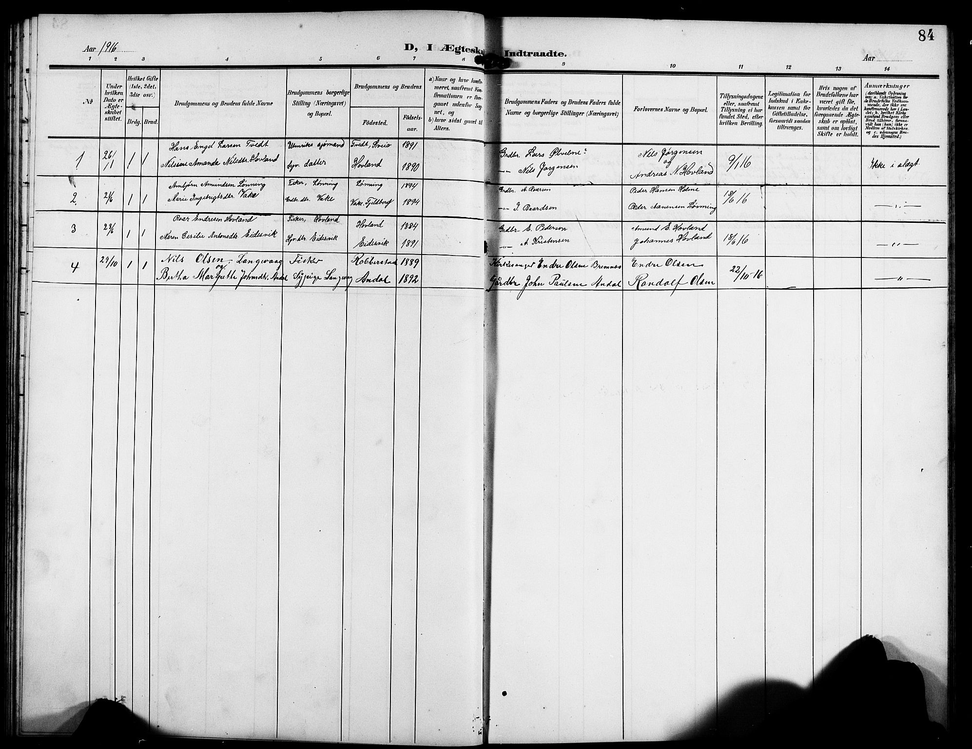 Finnås sokneprestembete, SAB/A-99925/H/Ha/Hab/Habc/L0003: Parish register (copy) no. C 3, 1907-1917, p. 84