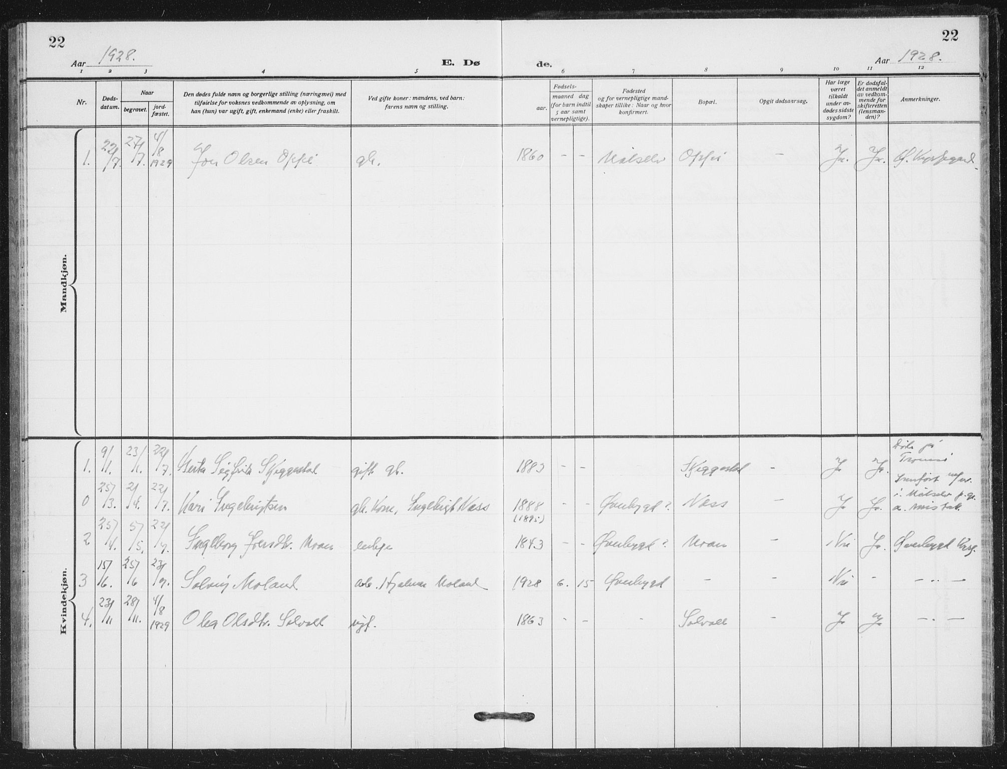 Målselv sokneprestembete, SATØ/S-1311/G/Ga/Gab/L0012klokker: Parish register (copy) no. 12, 1900-1936, p. 22
