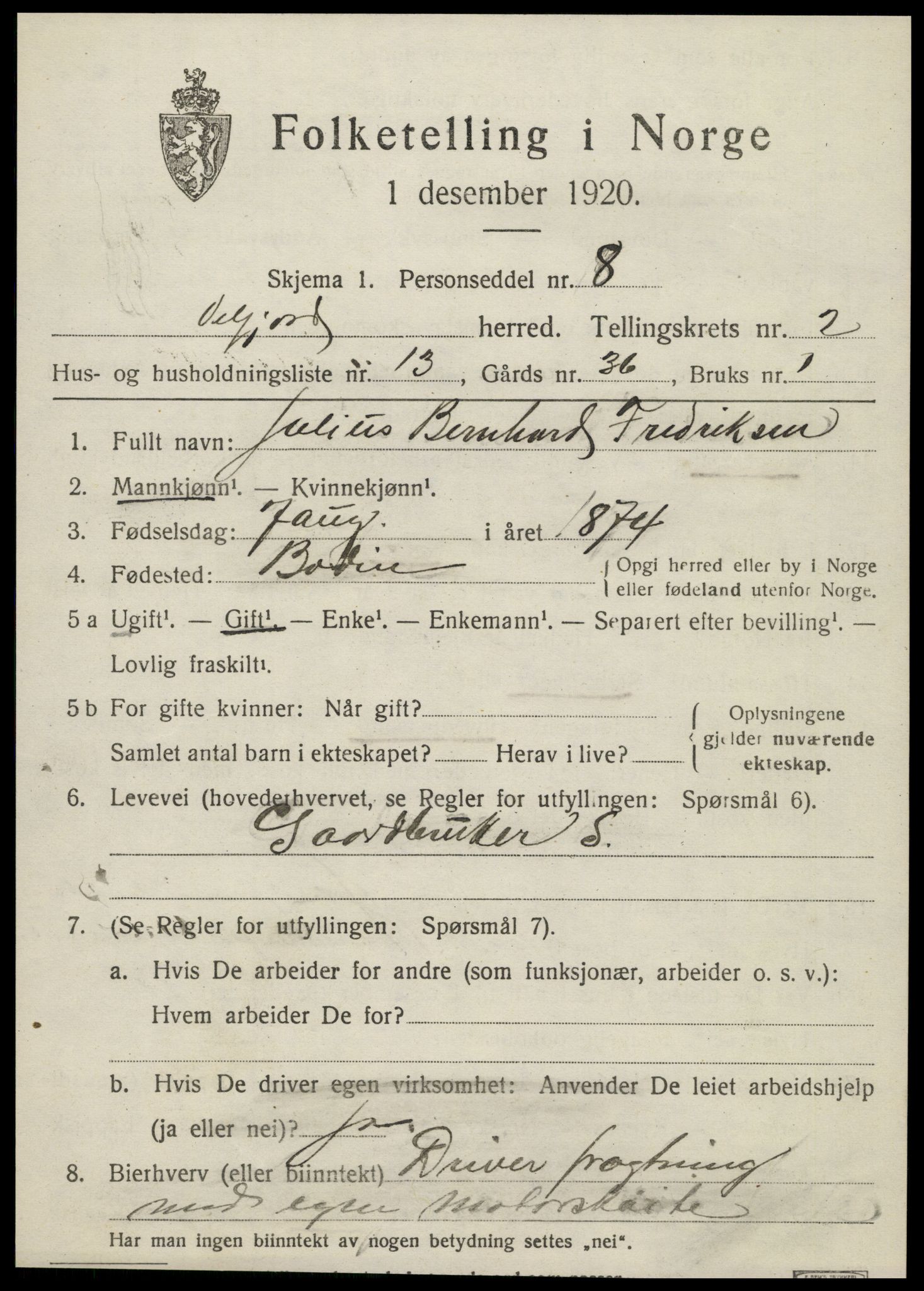 SAT, 1920 census for Velfjord, 1920, p. 1351