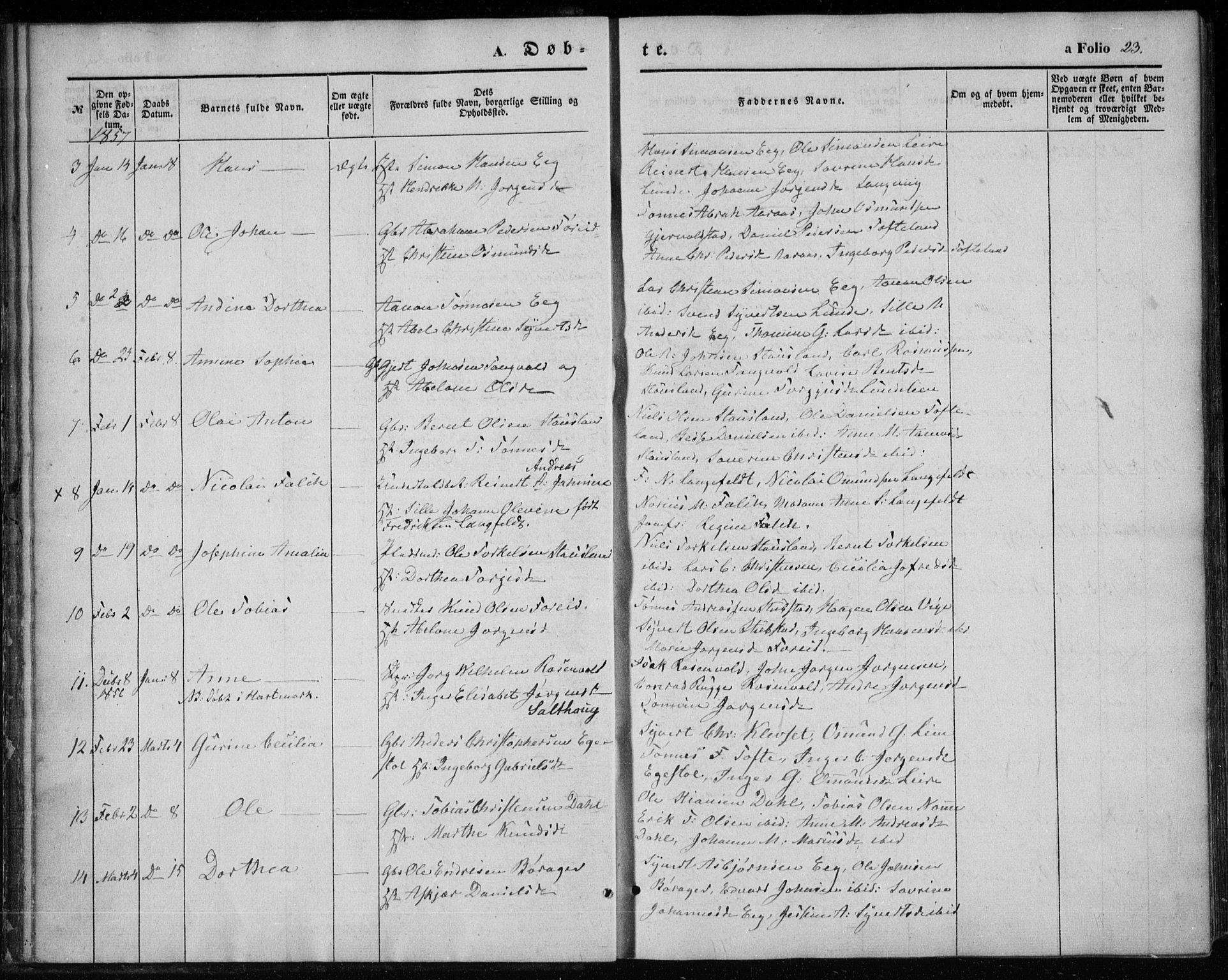 Søgne sokneprestkontor, SAK/1111-0037/F/Fa/Fab/L0010: Parish register (official) no. A 10, 1853-1869, p. 23