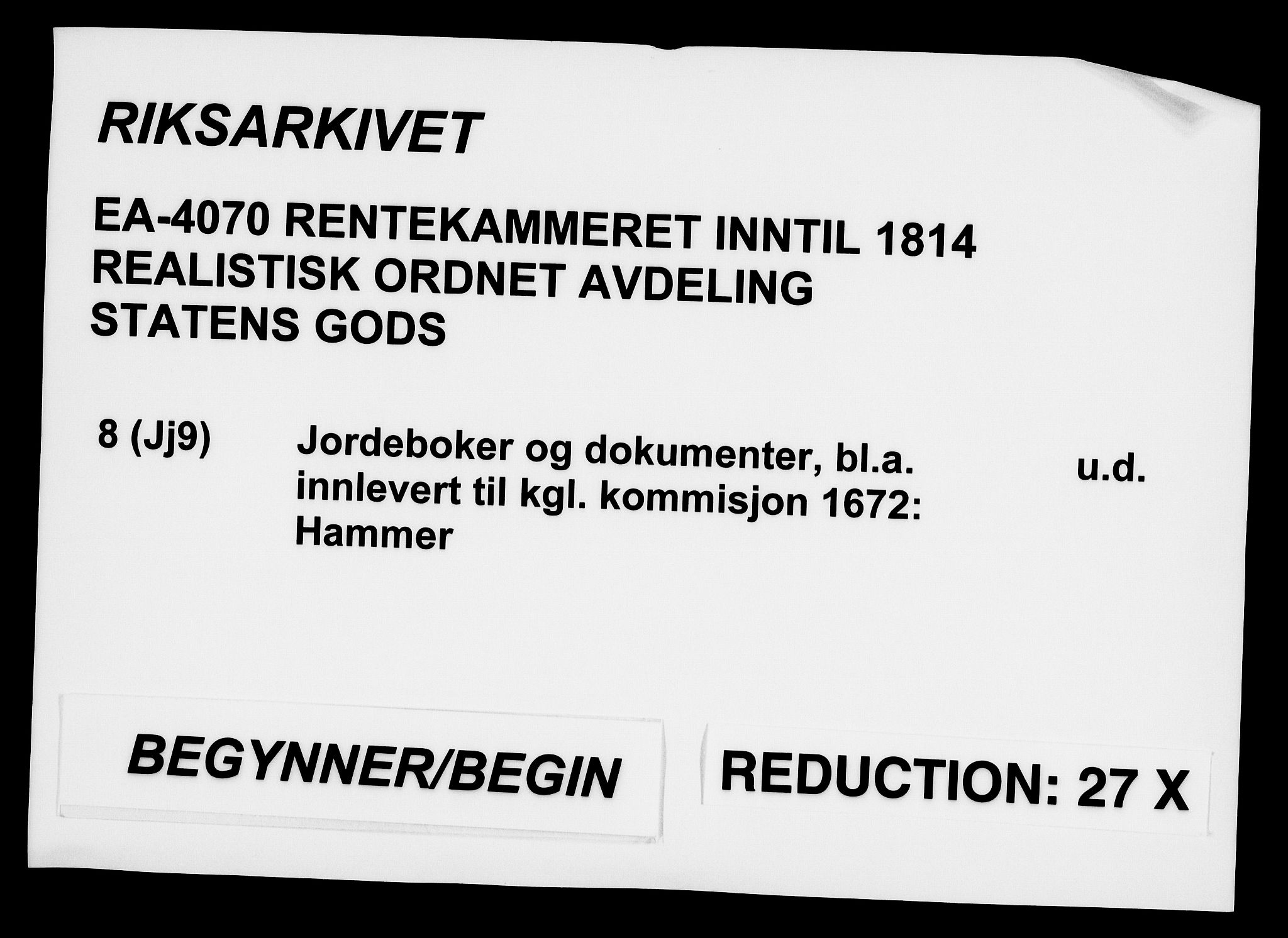 Rentekammeret inntil 1814, Realistisk ordnet avdeling, AV/RA-EA-4070/On/L0008: [Jj 9]: Jordebøker innlevert til kongelig kommisjon 1672: Hammar, Osgård, Sem med Skjelbred, Fossesholm, Fiskum og Ulland (1669-1672), Strøm (1658-u.d. og 1672-73) samt Svanøy gods i Sunnfjord (1657)., 1672, p. 1