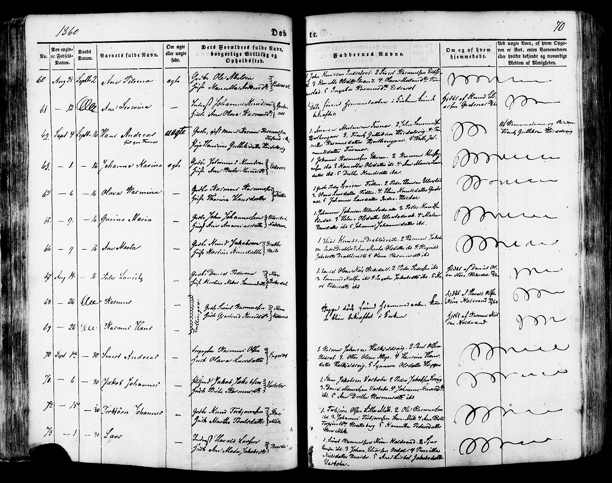 Ministerialprotokoller, klokkerbøker og fødselsregistre - Møre og Romsdal, SAT/A-1454/511/L0140: Parish register (official) no. 511A07, 1851-1878, p. 70