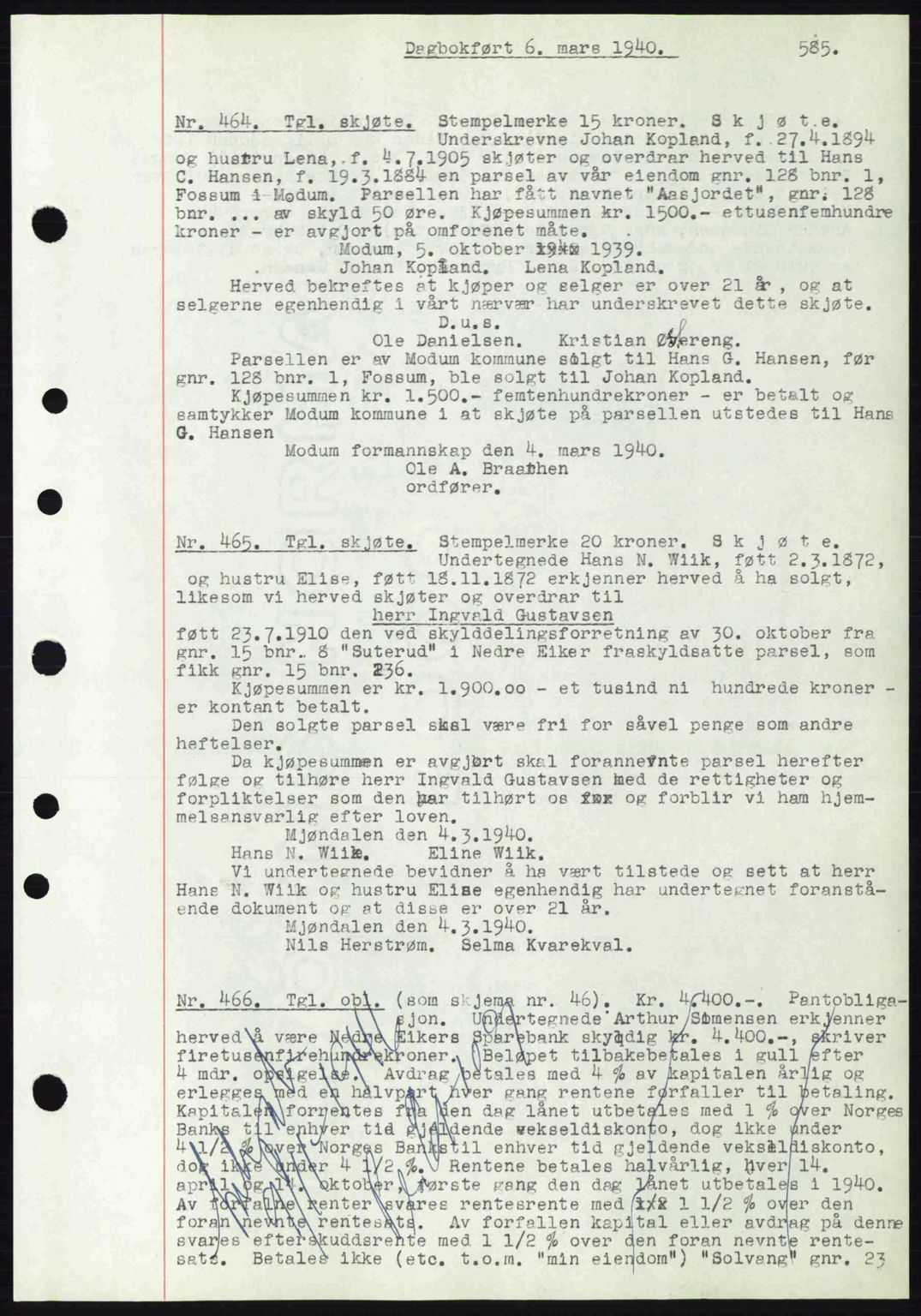 Eiker, Modum og Sigdal sorenskriveri, SAKO/A-123/G/Ga/Gab/L0041: Mortgage book no. A11, 1939-1940, Diary no: : 464/1940